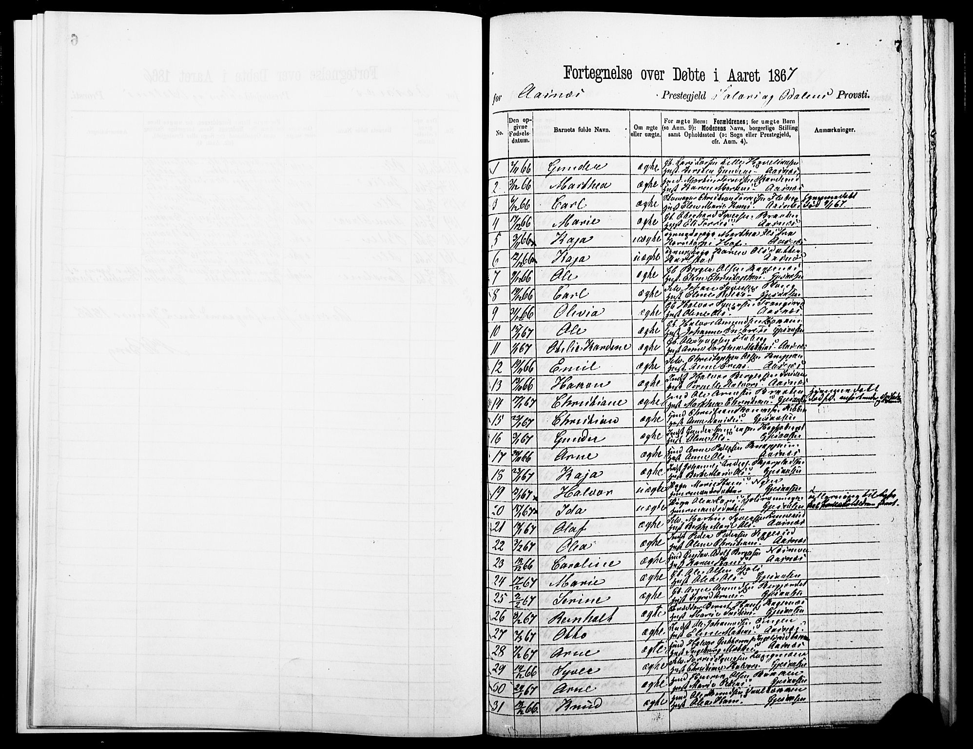 Åsnes prestekontor, SAH/PREST-042/H/Ha/Haa/L0000A: Parish register (official), 1866-1872, p. 7