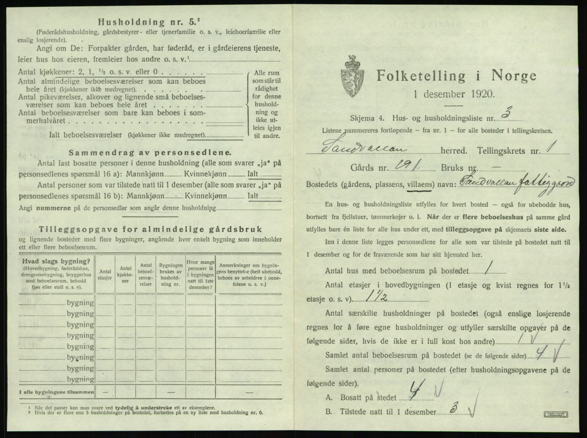 SAT, 1920 census for Sandvollan, 1920, p. 29