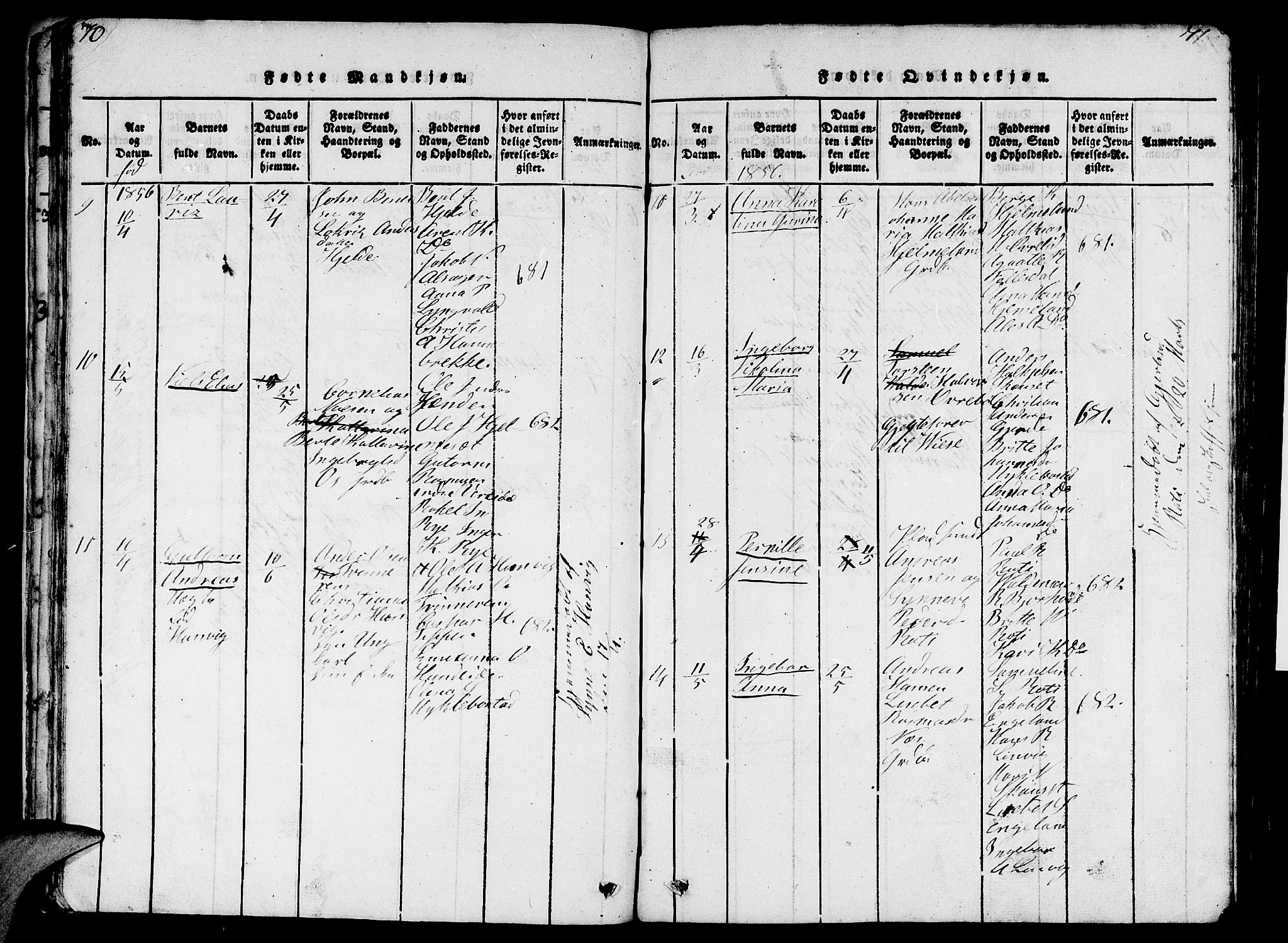 Eid sokneprestembete, AV/SAB-A-82301/H/Hab/Haba/L0001: Parish register (copy) no. A 1, 1816-1862, p. 70-71