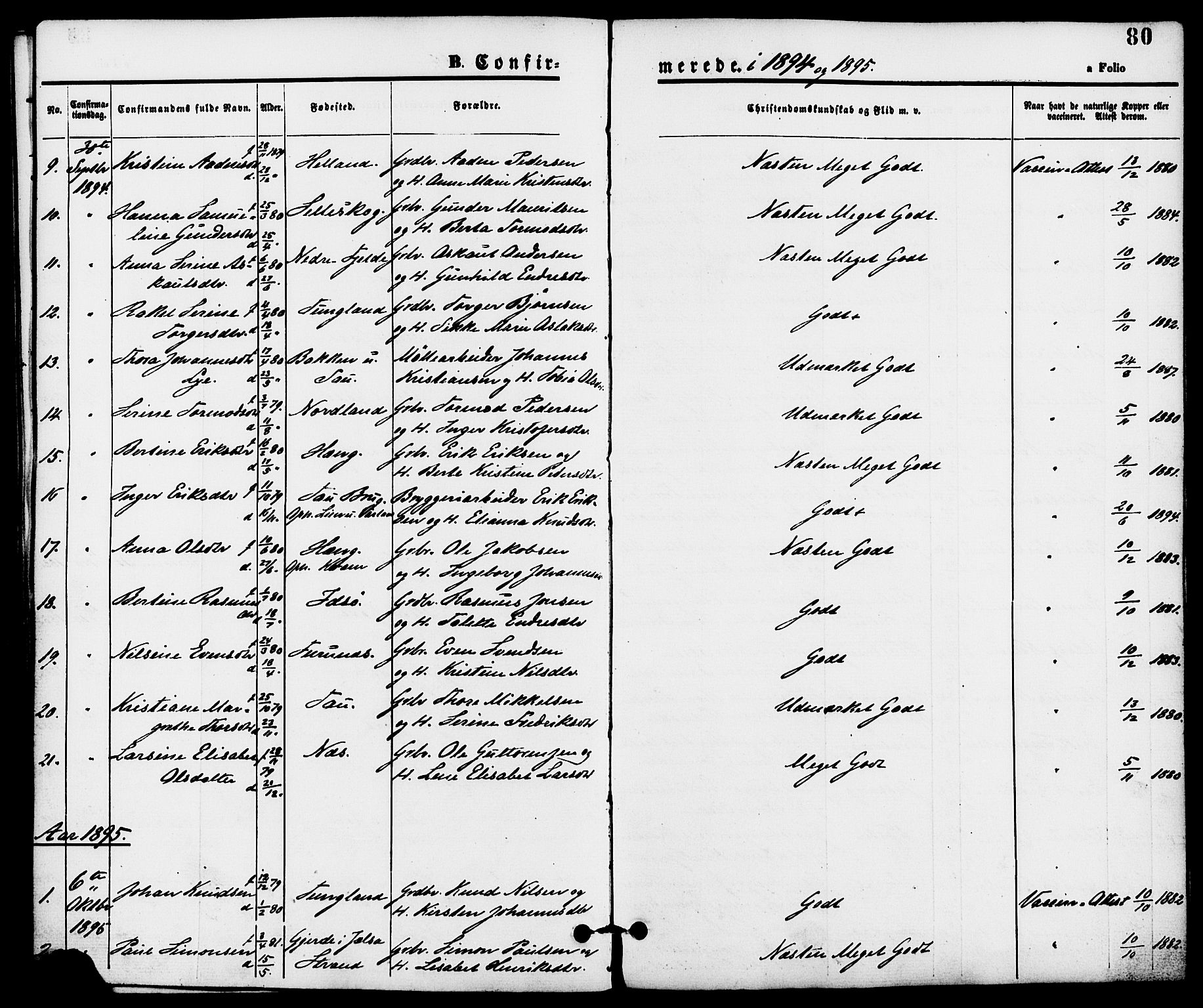 Strand sokneprestkontor, SAST/A-101828/H/Ha/Haa/L0008: Parish register (official) no. A 8, 1874-1907, p. 80