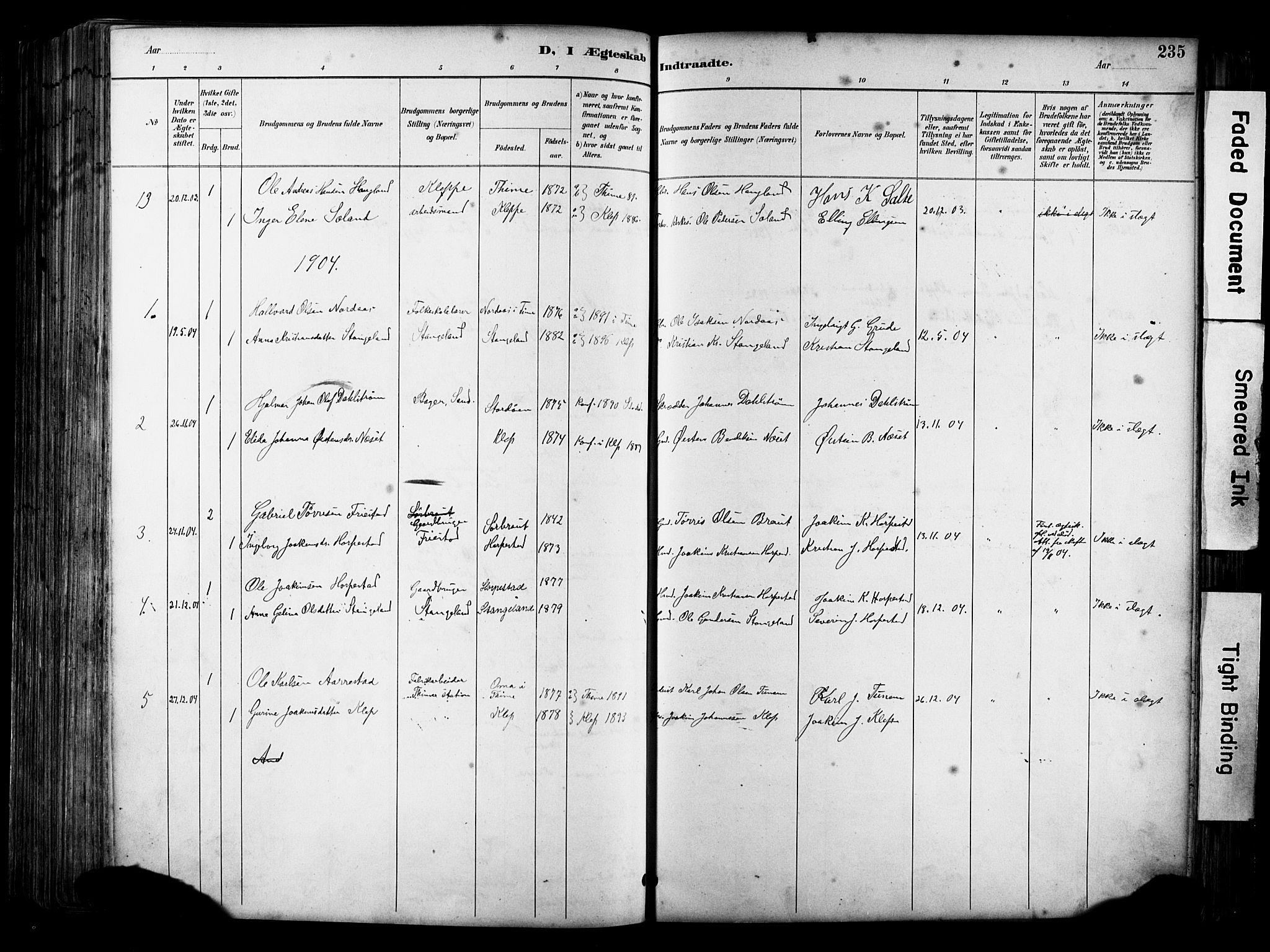 Klepp sokneprestkontor, SAST/A-101803/001/3/30BA/L0009: Parish register (official) no. A 7, 1886-1915, p. 235