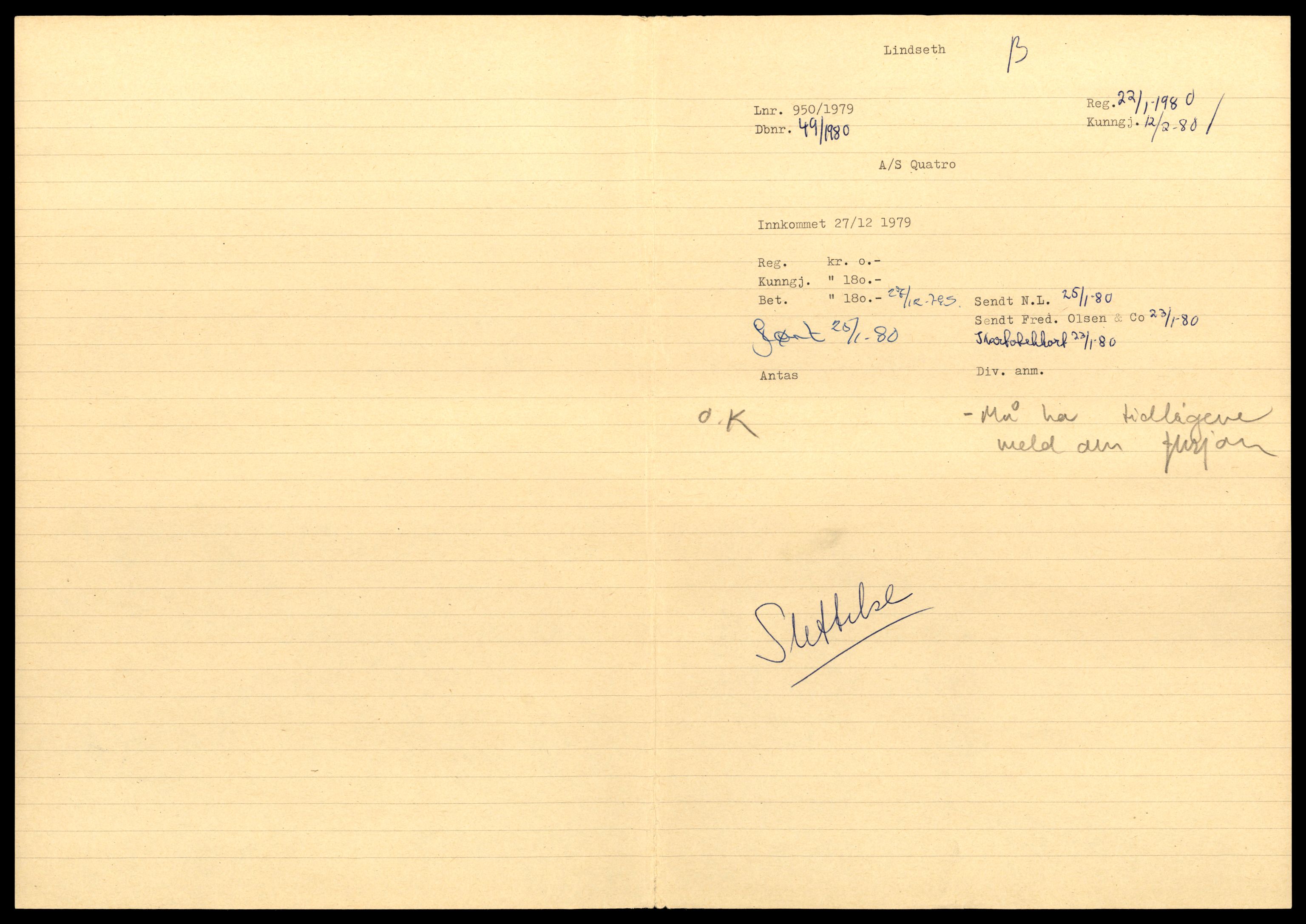 Asker og Bærum tingrett, AV/SAT-A-10379/K/Kb/Kba/L0054: Enkeltmannsforetak, aksjeselskap og andelslag, Q - Sam, 1970-1985, p. 1