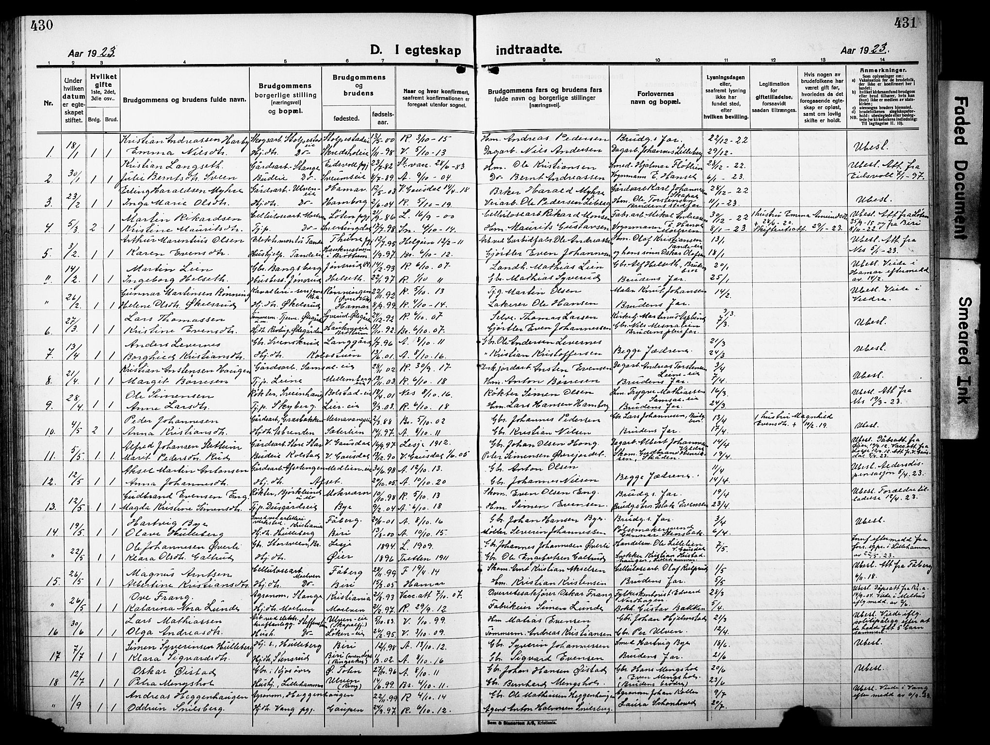 Ringsaker prestekontor, AV/SAH-PREST-014/L/La/L0019: Parish register (copy) no. 19, 1923-1933, p. 430-431