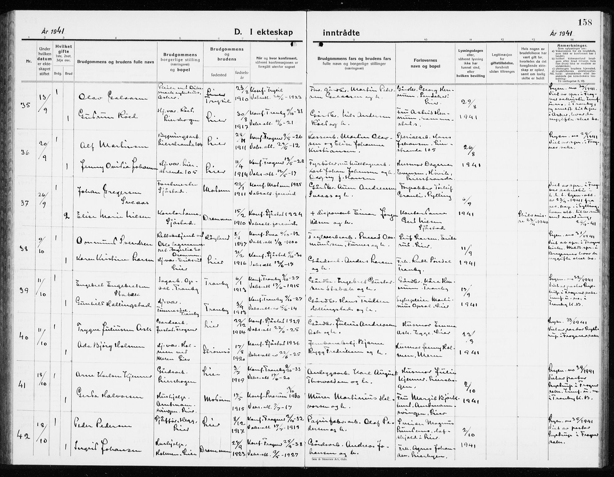 Lier kirkebøker, AV/SAKO-A-230/G/Gb/L0005: Parish register (copy) no. II 5, 1932-1942, p. 158