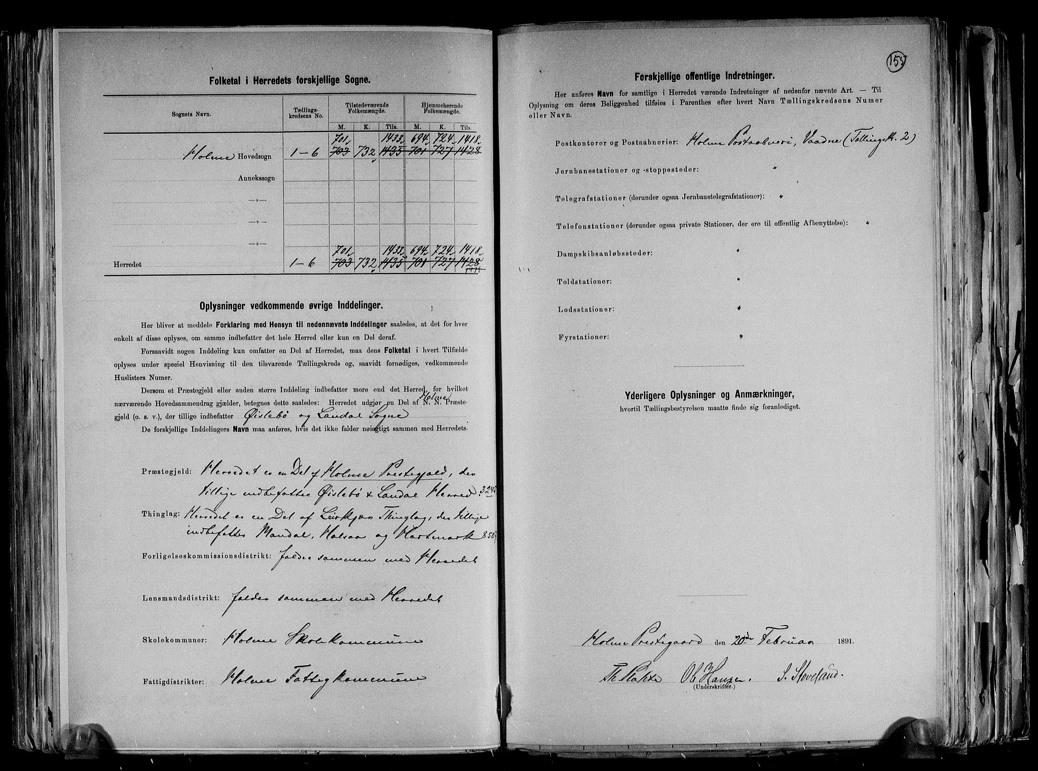 RA, 1891 census for 1020 Holum, 1891, p. 3