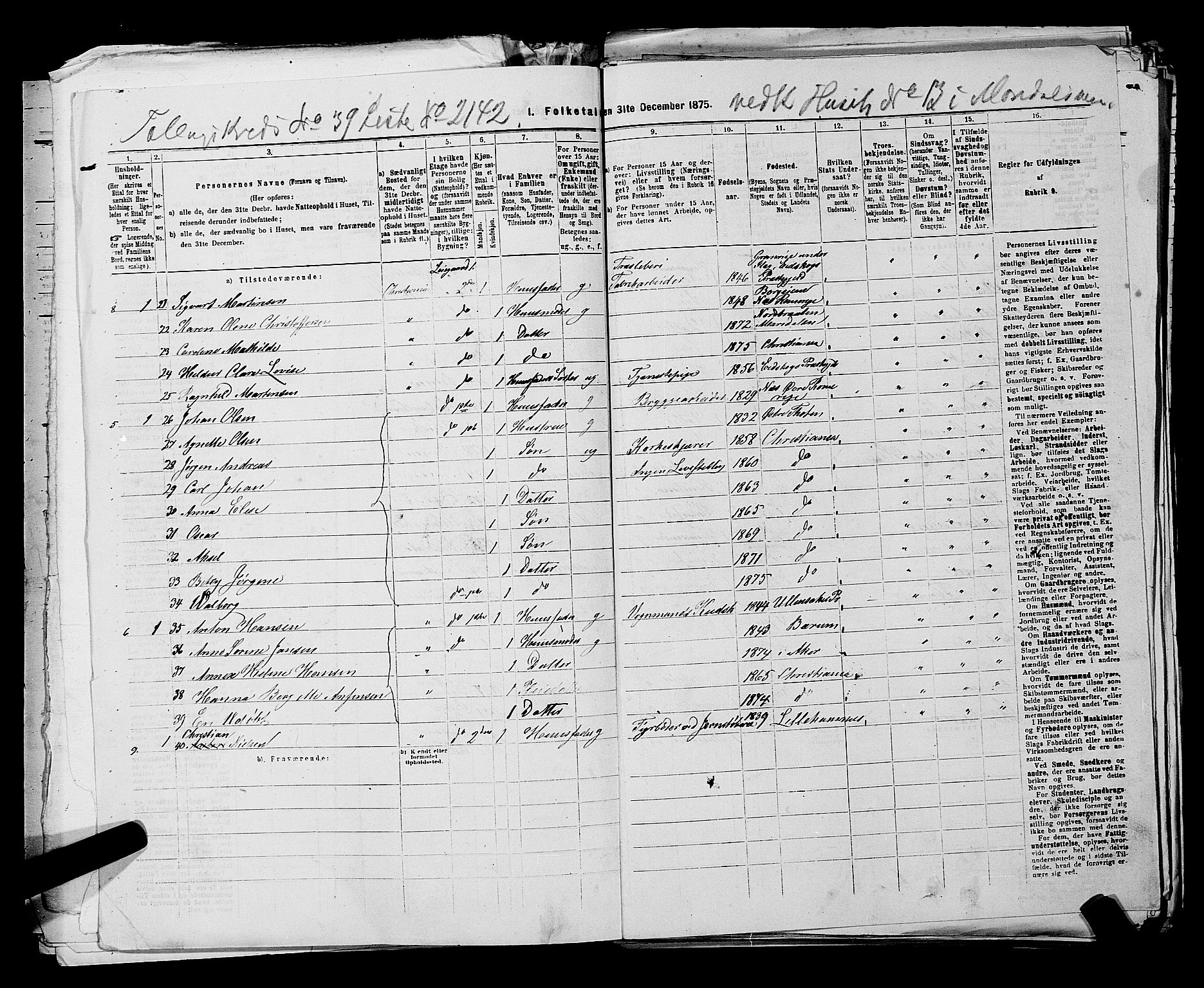 RA, 1875 census for 0301 Kristiania, 1875, p. 6098