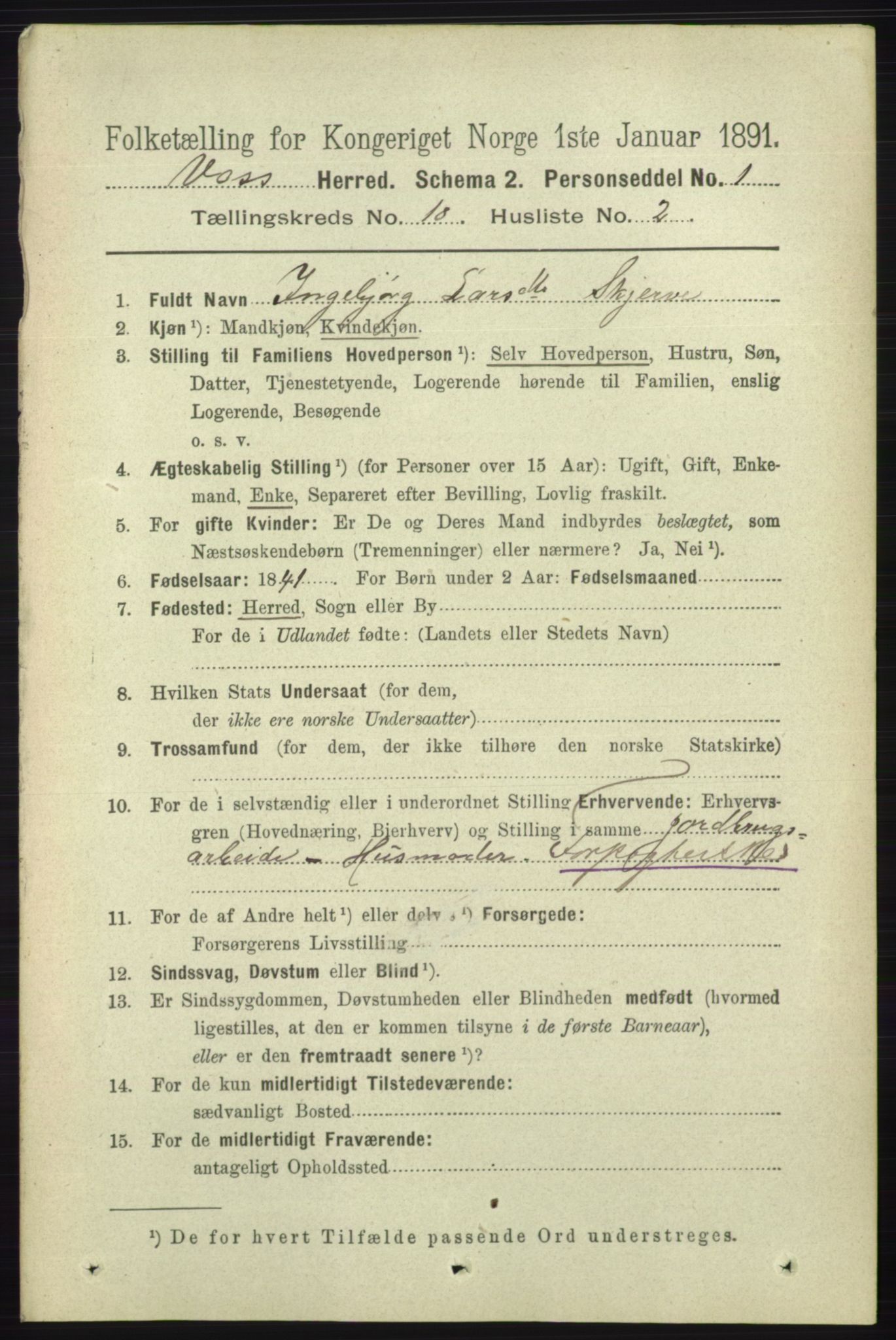 RA, 1891 census for 1235 Voss, 1891, p. 5214