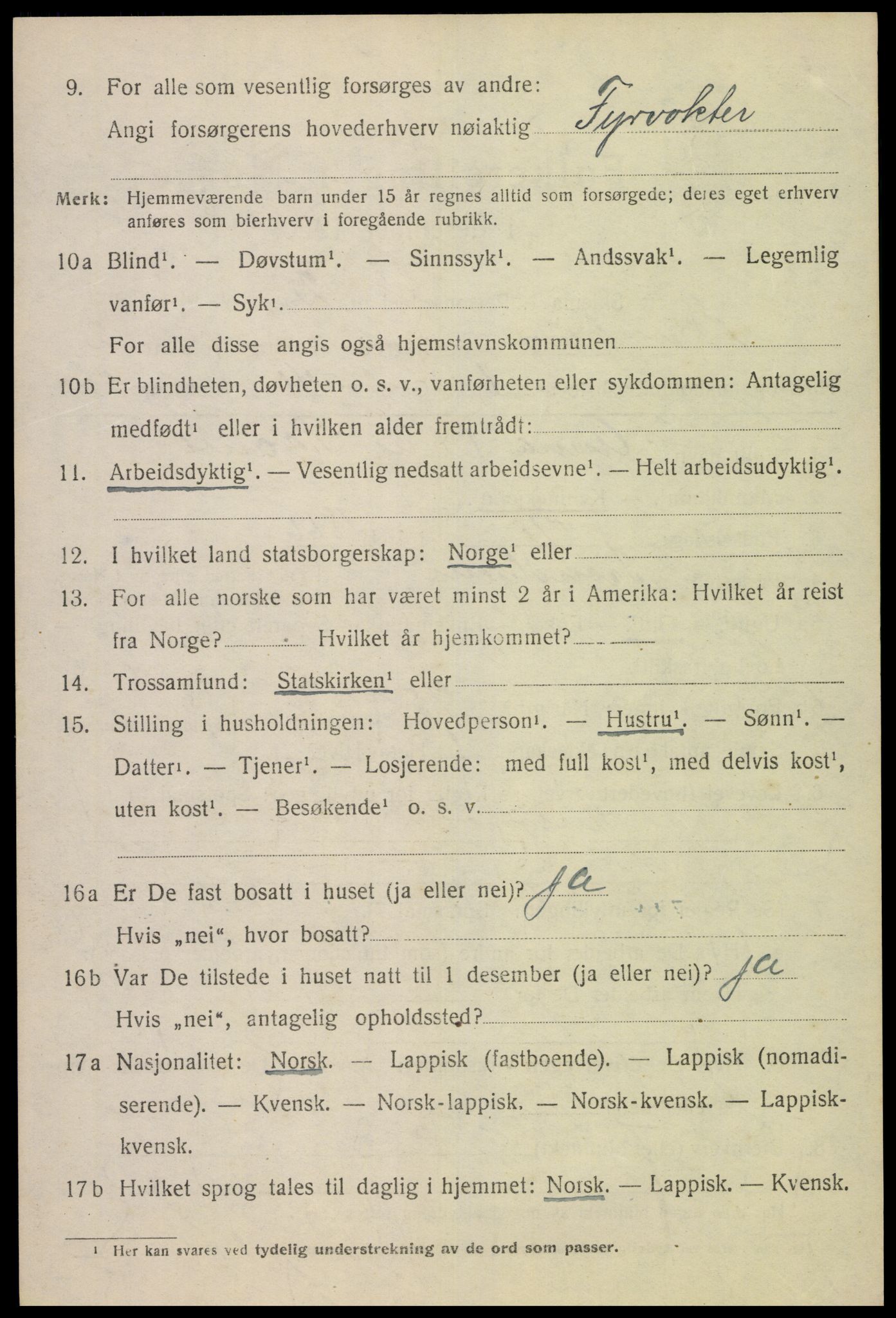 SAT, 1920 census for Dverberg, 1920, p. 2695