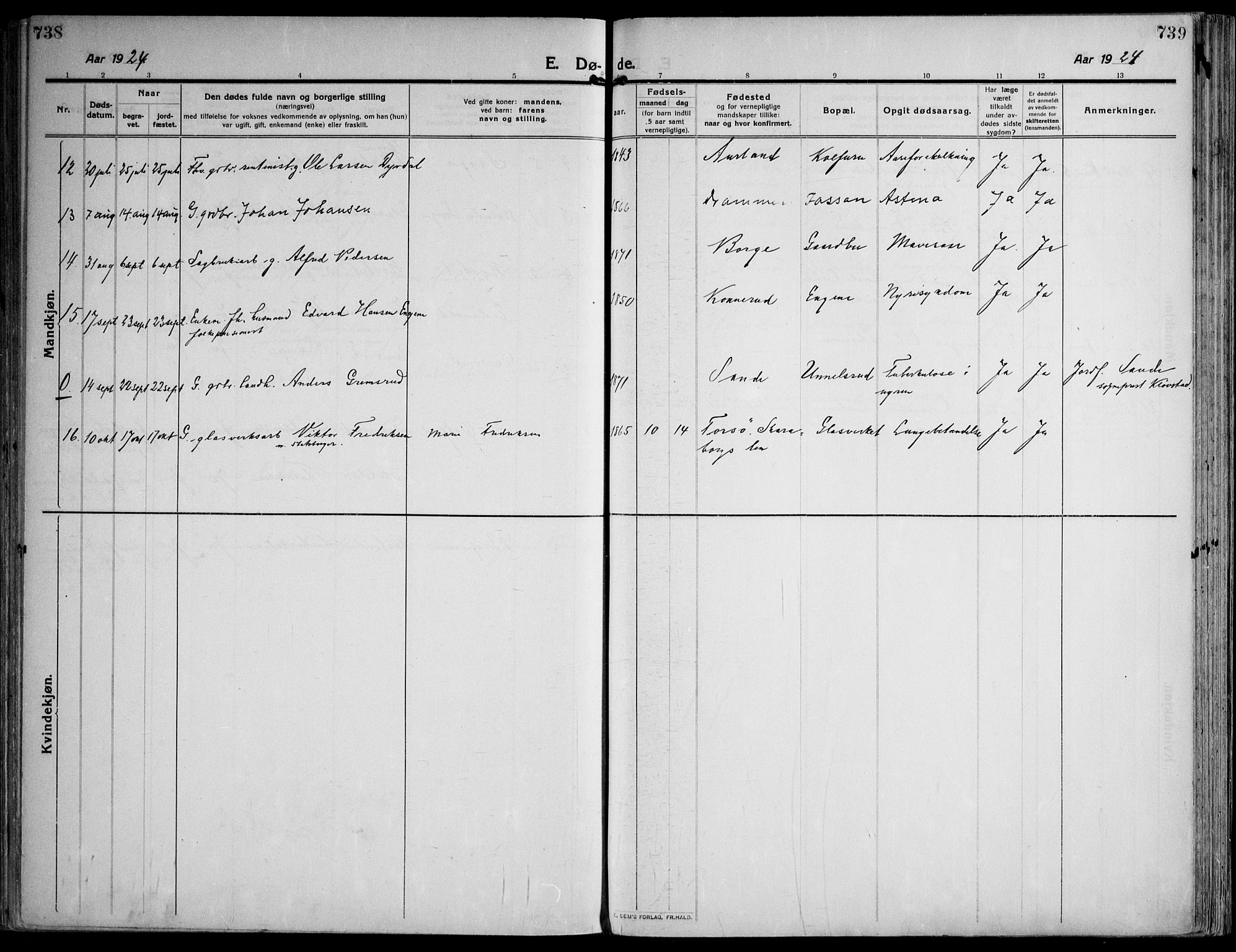 Skoger kirkebøker, SAKO/A-59/F/Fa/L0007: Parish register (official) no. I 7, 1911-1936, p. 738-739