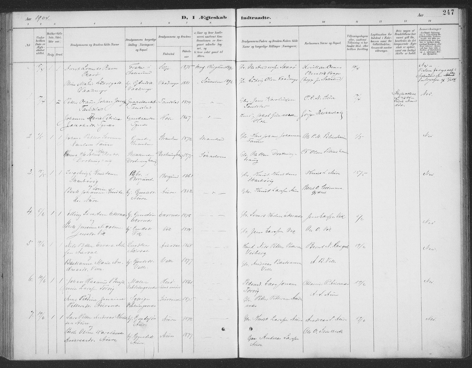 Ministerialprotokoller, klokkerbøker og fødselsregistre - Møre og Romsdal, SAT/A-1454/523/L0335: Parish register (official) no. 523A02, 1891-1911, p. 247