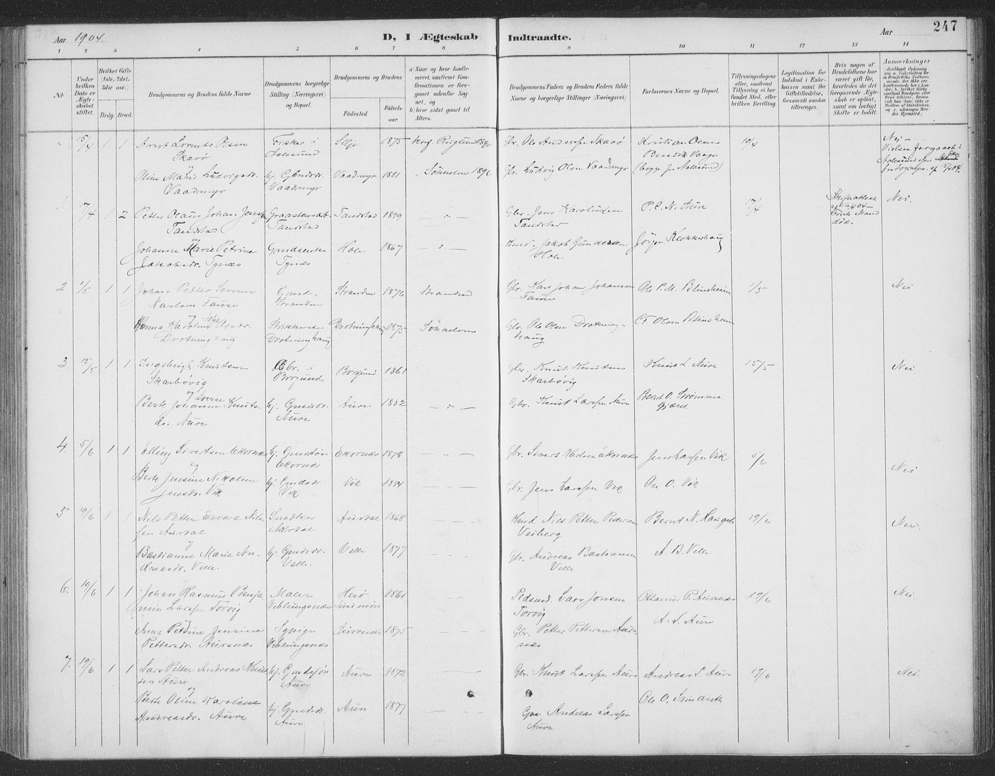 Ministerialprotokoller, klokkerbøker og fødselsregistre - Møre og Romsdal, AV/SAT-A-1454/523/L0335: Parish register (official) no. 523A02, 1891-1911, p. 247