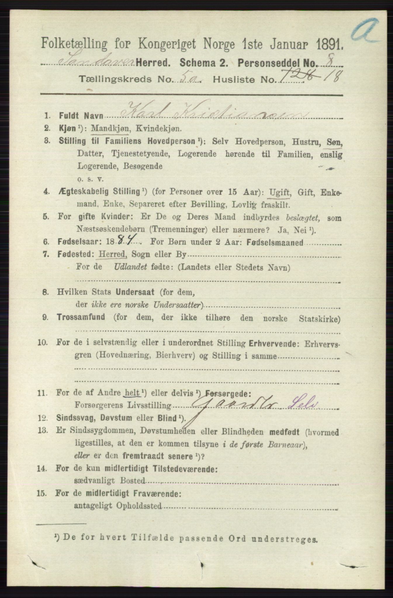 RA, 1891 census for 0629 Sandsvær, 1891, p. 2590
