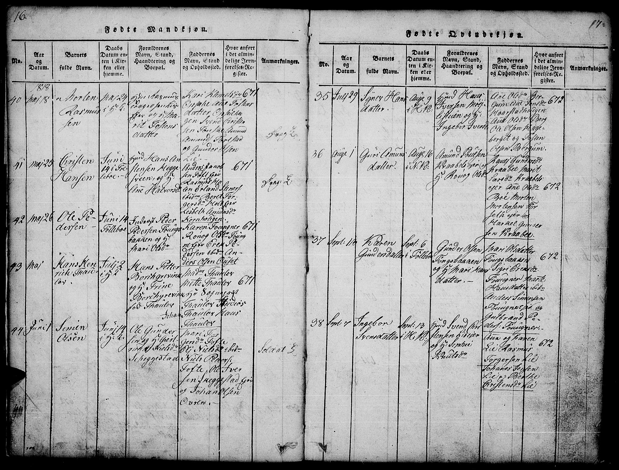 Gausdal prestekontor, SAH/PREST-090/H/Ha/Hab/L0001: Parish register (copy) no. 1, 1817-1848, p. 16-17