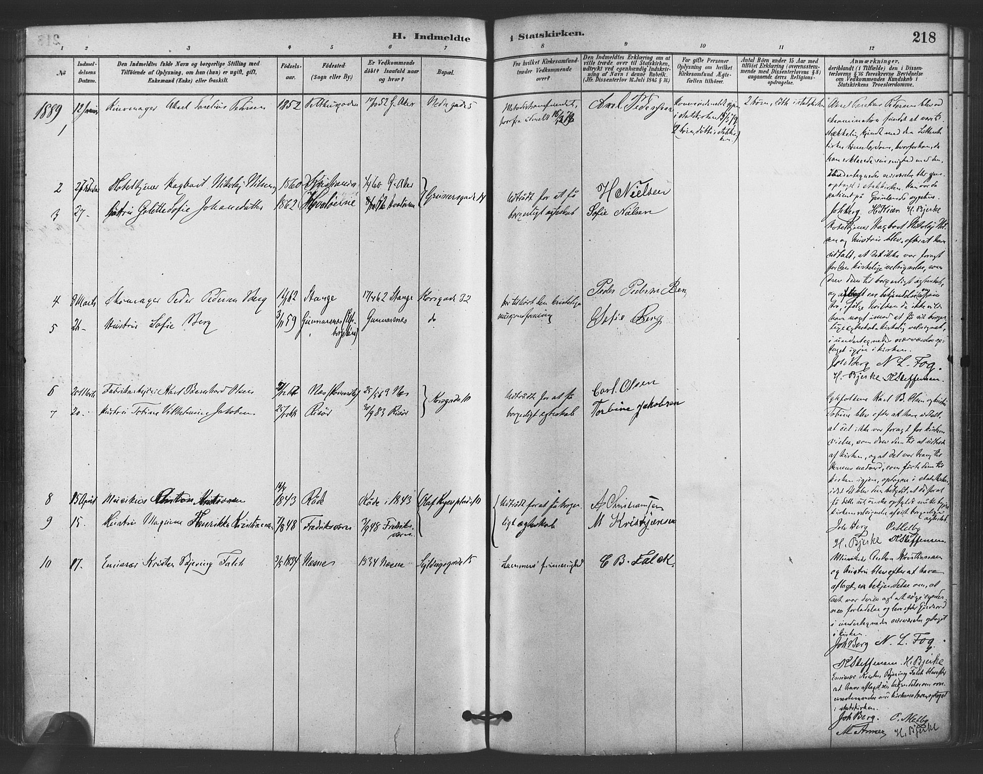 Paulus prestekontor Kirkebøker, SAO/A-10871/F/Fa/L0005: Parish register (official) no. 5, 1879-1889, p. 218