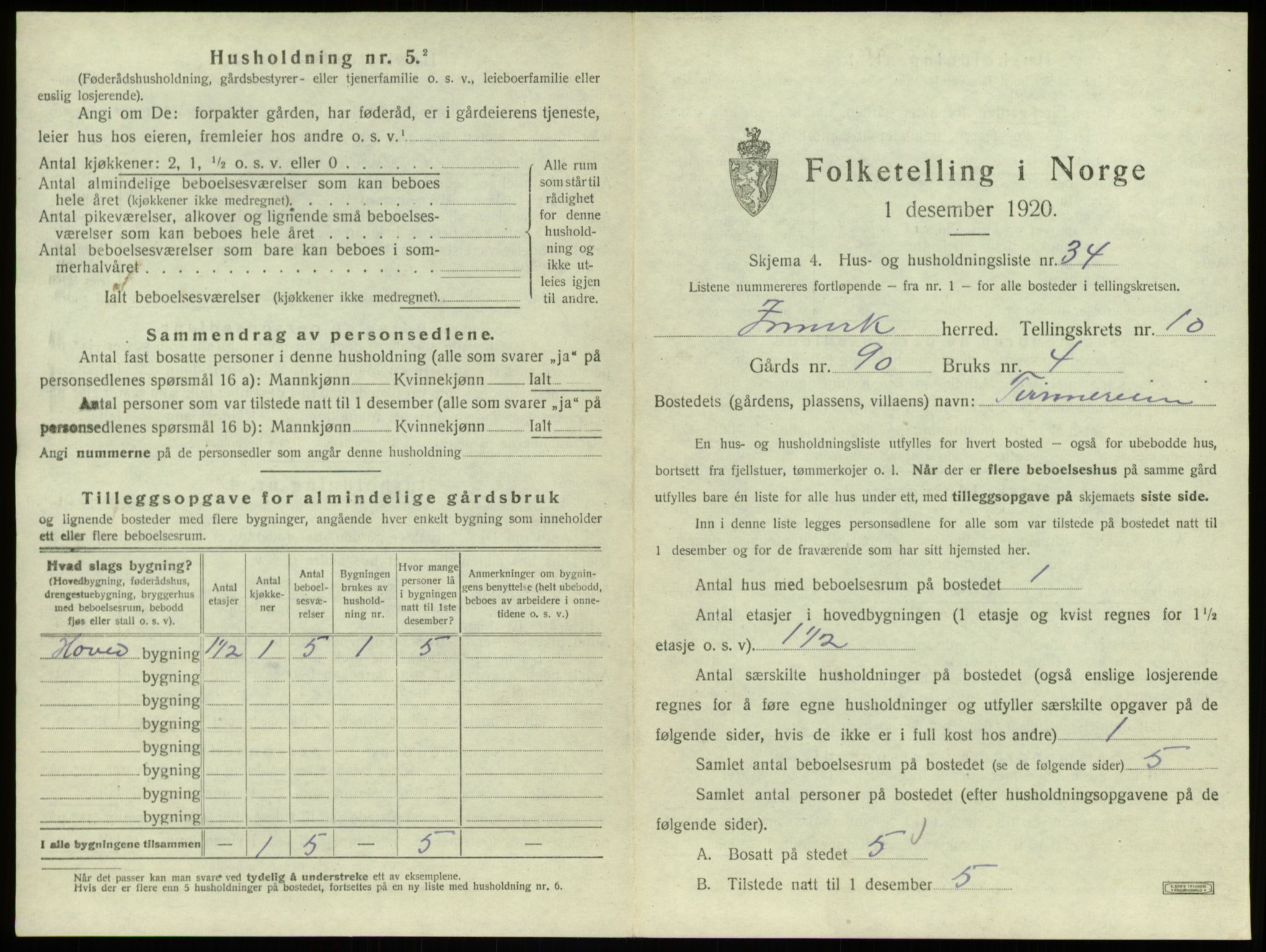 SAB, 1920 census for Innvik, 1920, p. 634