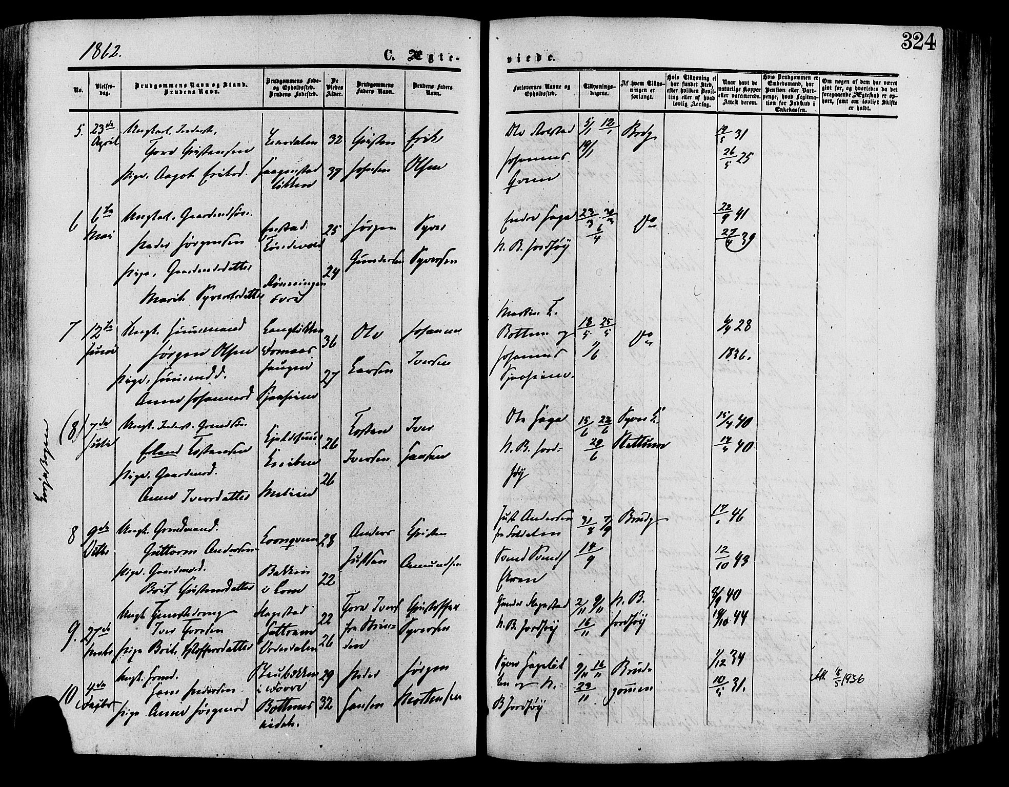 Lesja prestekontor, SAH/PREST-068/H/Ha/Haa/L0008: Parish register (official) no. 8, 1854-1880, p. 324