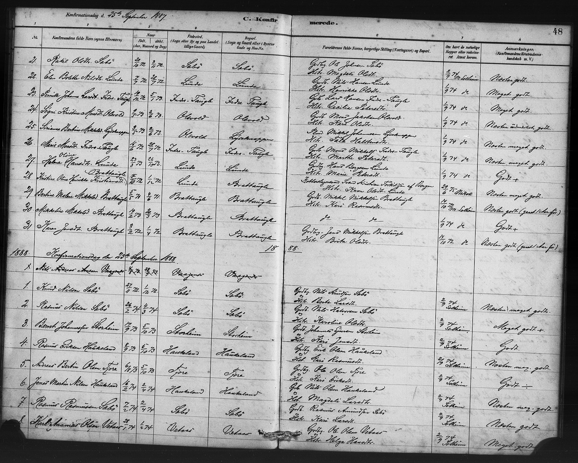 Manger sokneprestembete, AV/SAB-A-76801/H/Haa: Parish register (official) no. D 1, 1881-1892, p. 48