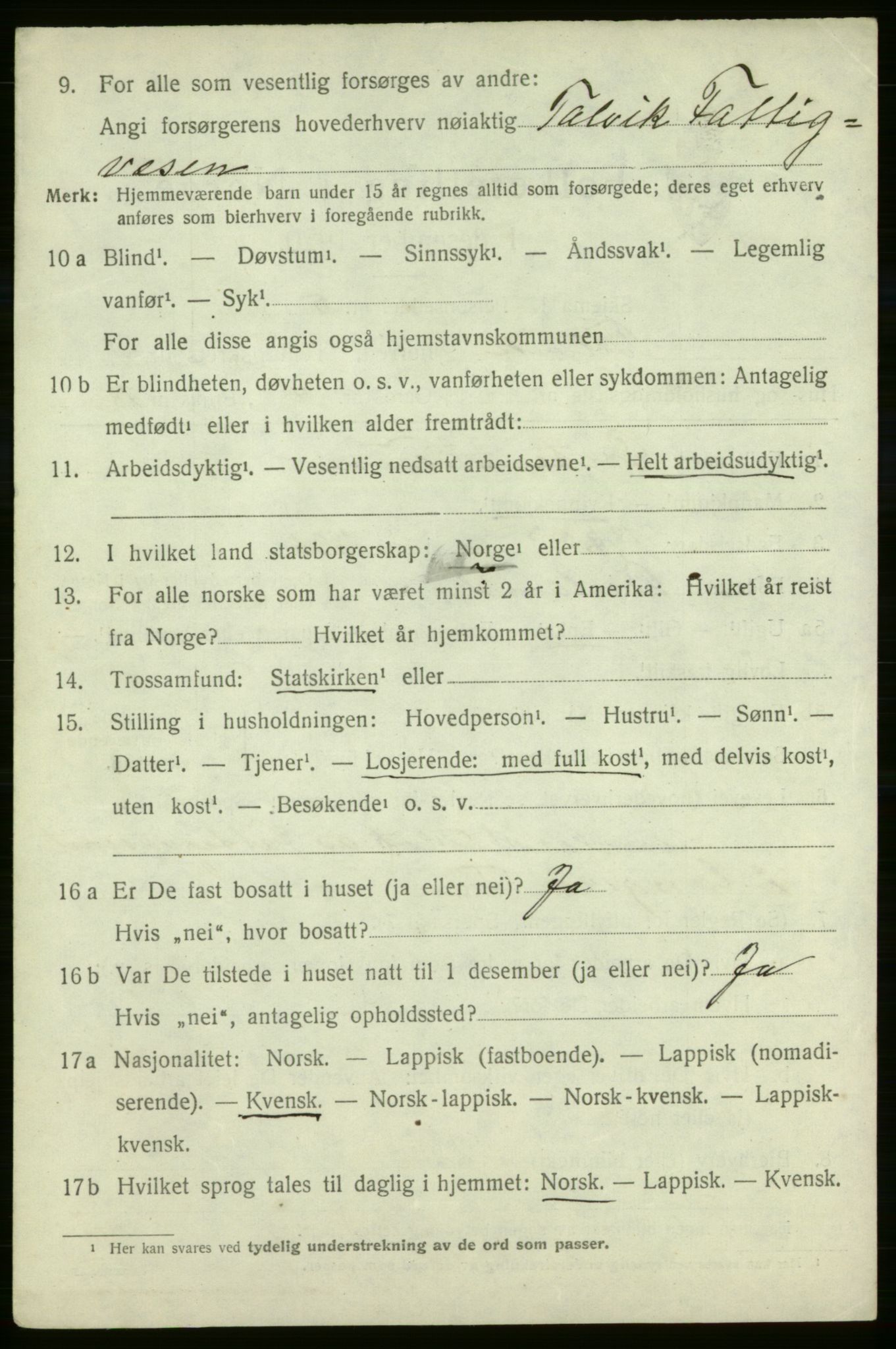 SATØ, 1920 census for Talvik, 1920, p. 1523