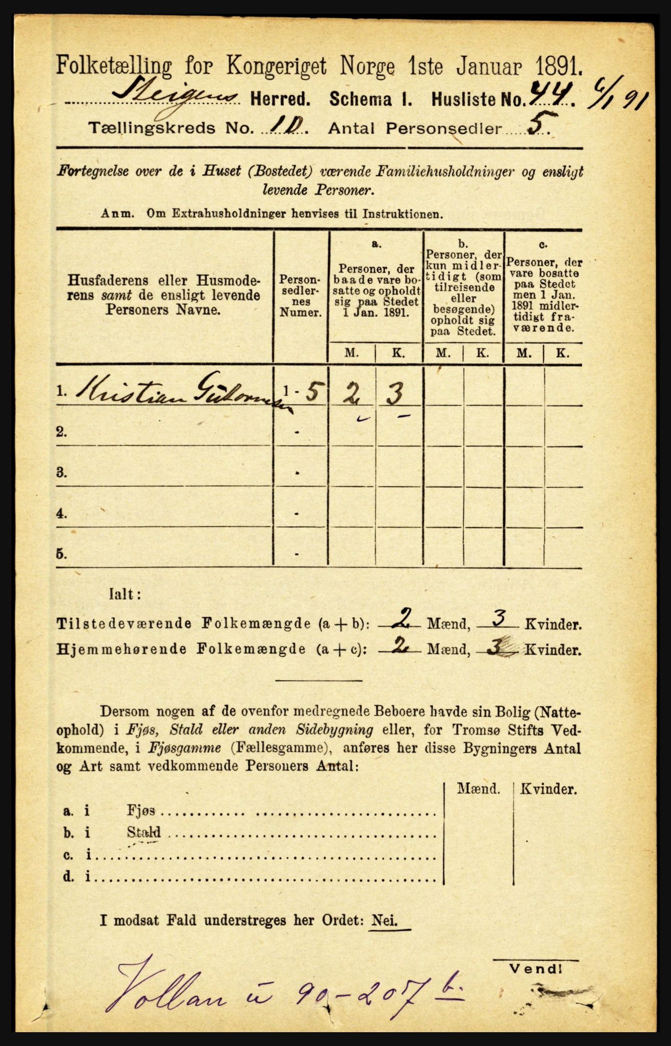 RA, 1891 census for 1848 Steigen, 1891, p. 3441