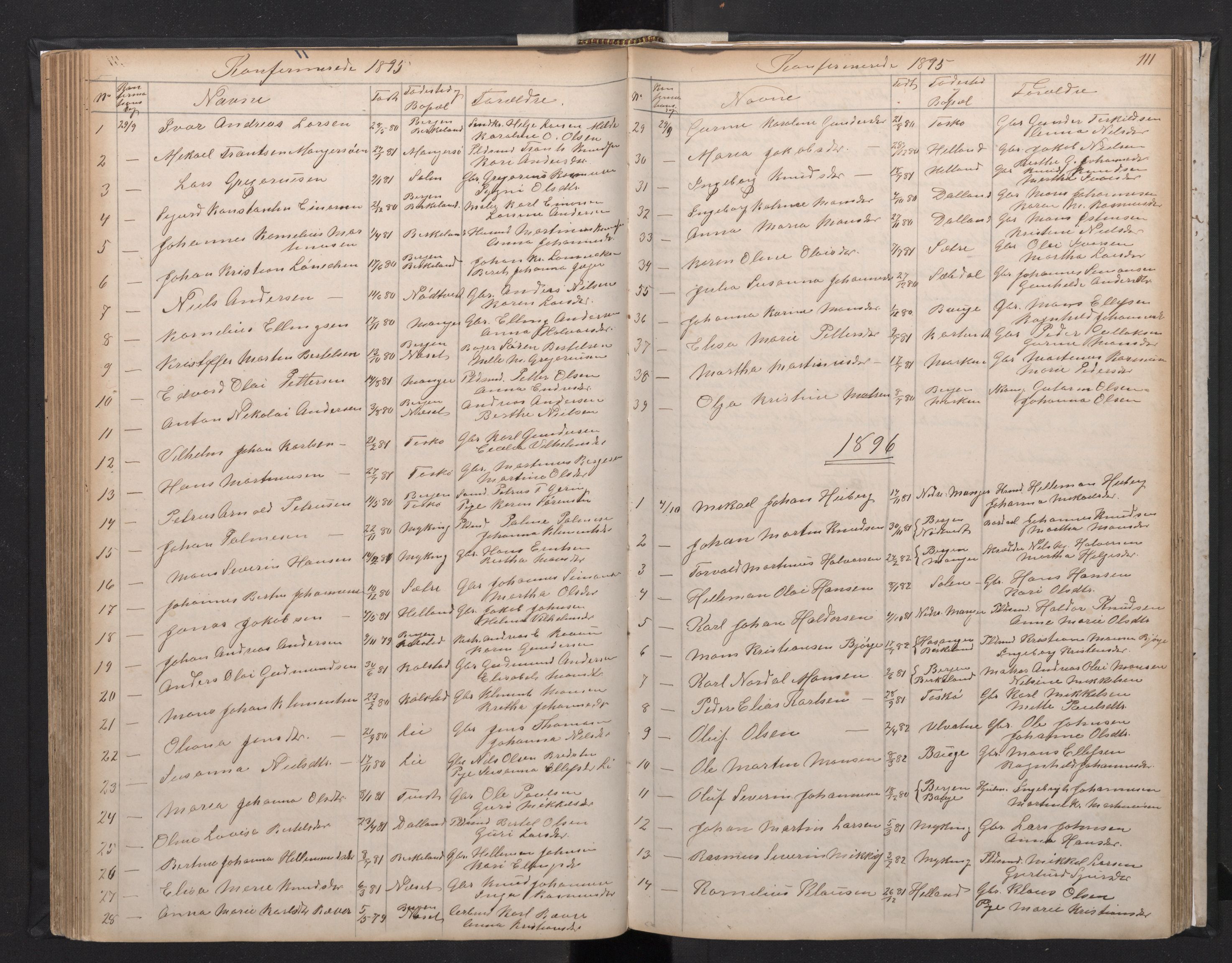 Manger sokneprestembete, SAB/A-76801/H/Hab: Parish register (copy) no. A 1, 1874-1901, p. 110b-111a