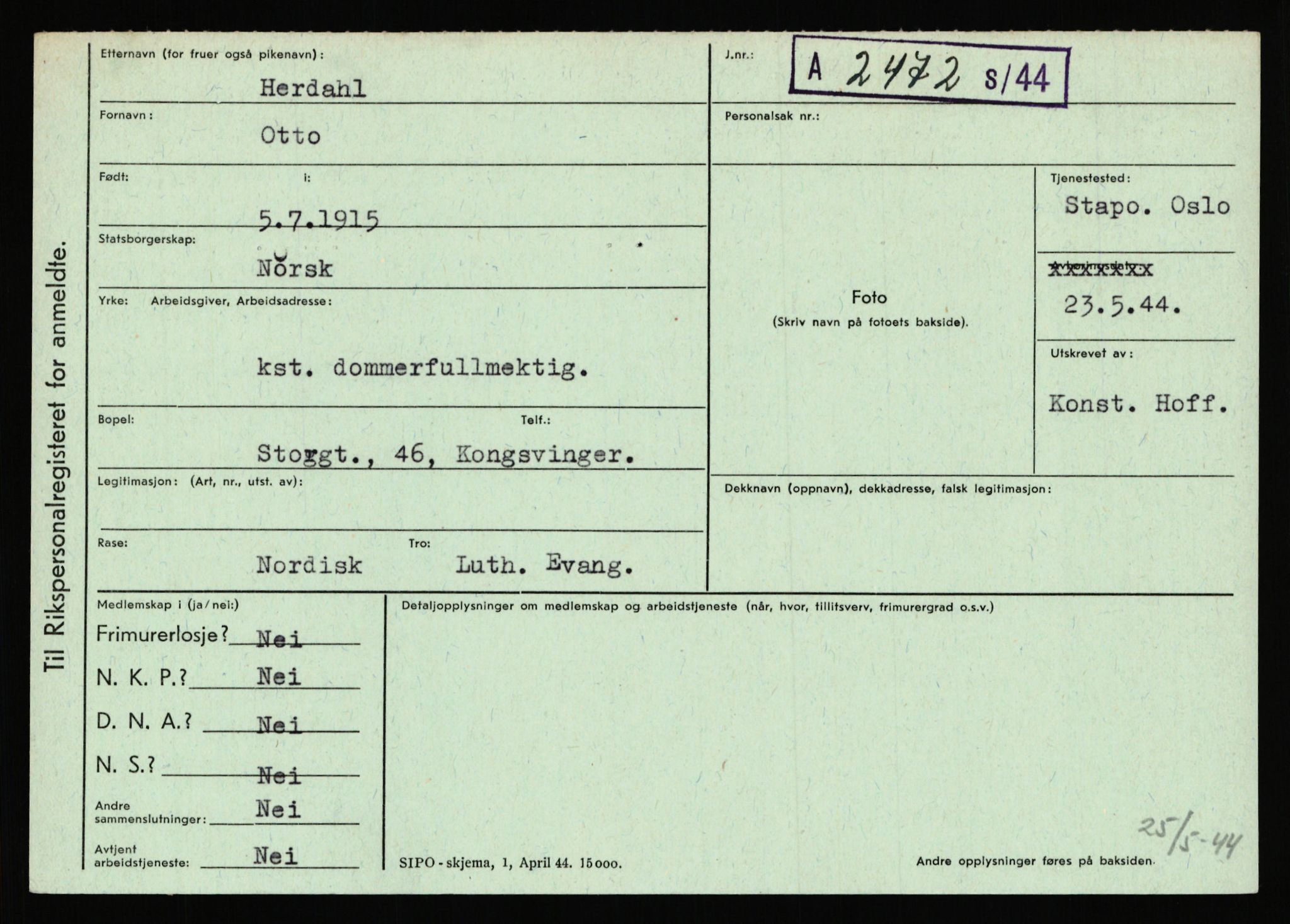 Statspolitiet - Hovedkontoret / Osloavdelingen, AV/RA-S-1329/C/Ca/L0006: Hanche - Hokstvedt, 1943-1945, p. 3858