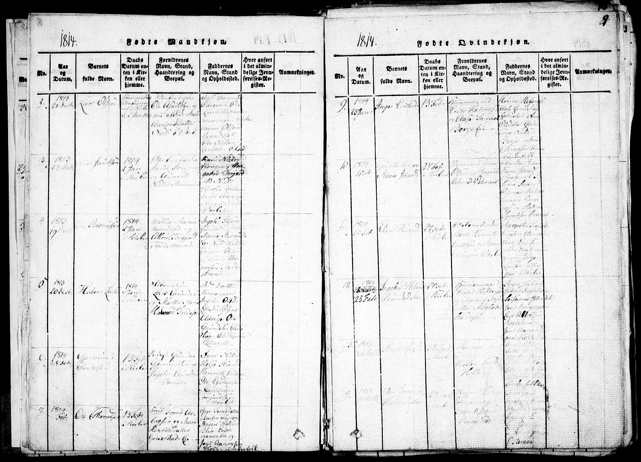 Holt sokneprestkontor, AV/SAK-1111-0021/F/Fa/L0005: Parish register (official) no. A 5, 1813-1821, p. 9