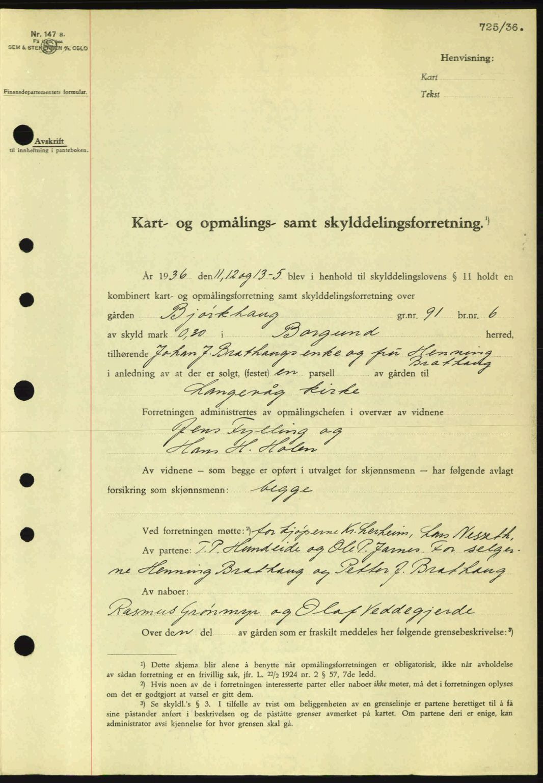 Nordre Sunnmøre sorenskriveri, AV/SAT-A-0006/1/2/2C/2Ca: Mortgage book no. A1, 1936-1936, Diary no: : 725/1936