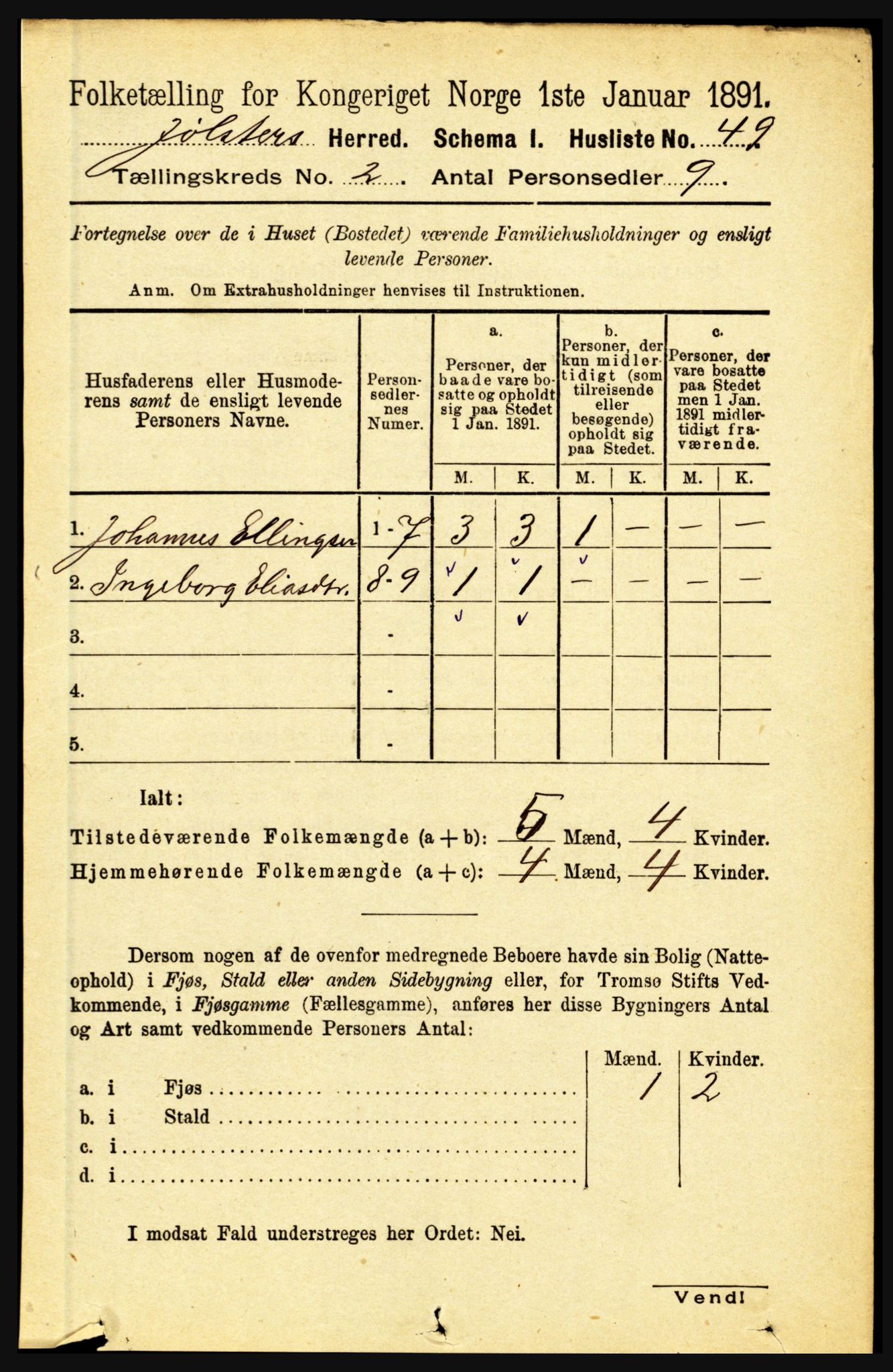 RA, 1891 census for 1431 Jølster, 1891, p. 564