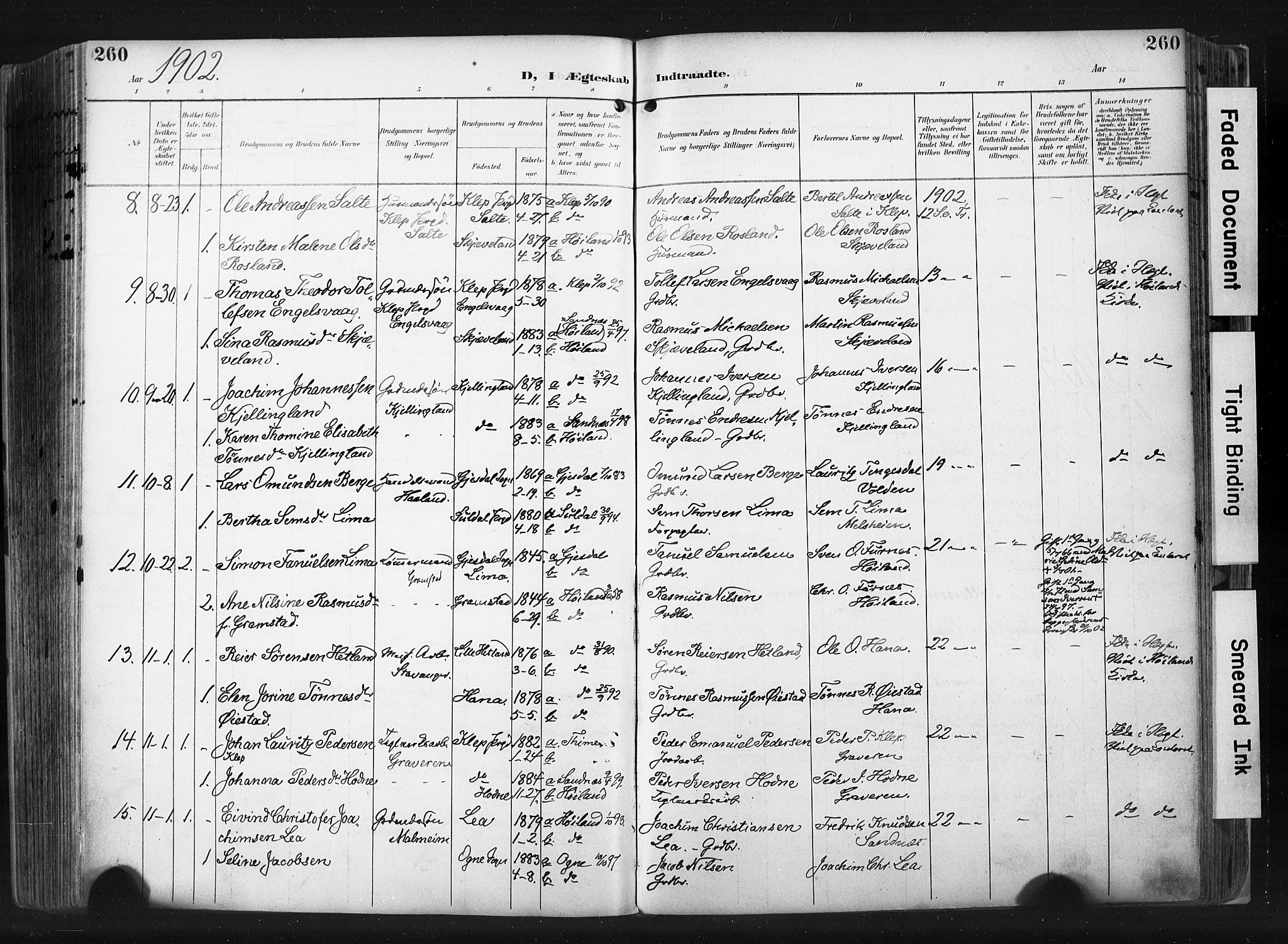 Høyland sokneprestkontor, SAST/A-101799/001/30BA/L0015: Parish register (official) no. A 14, 1899-1911, p. 260