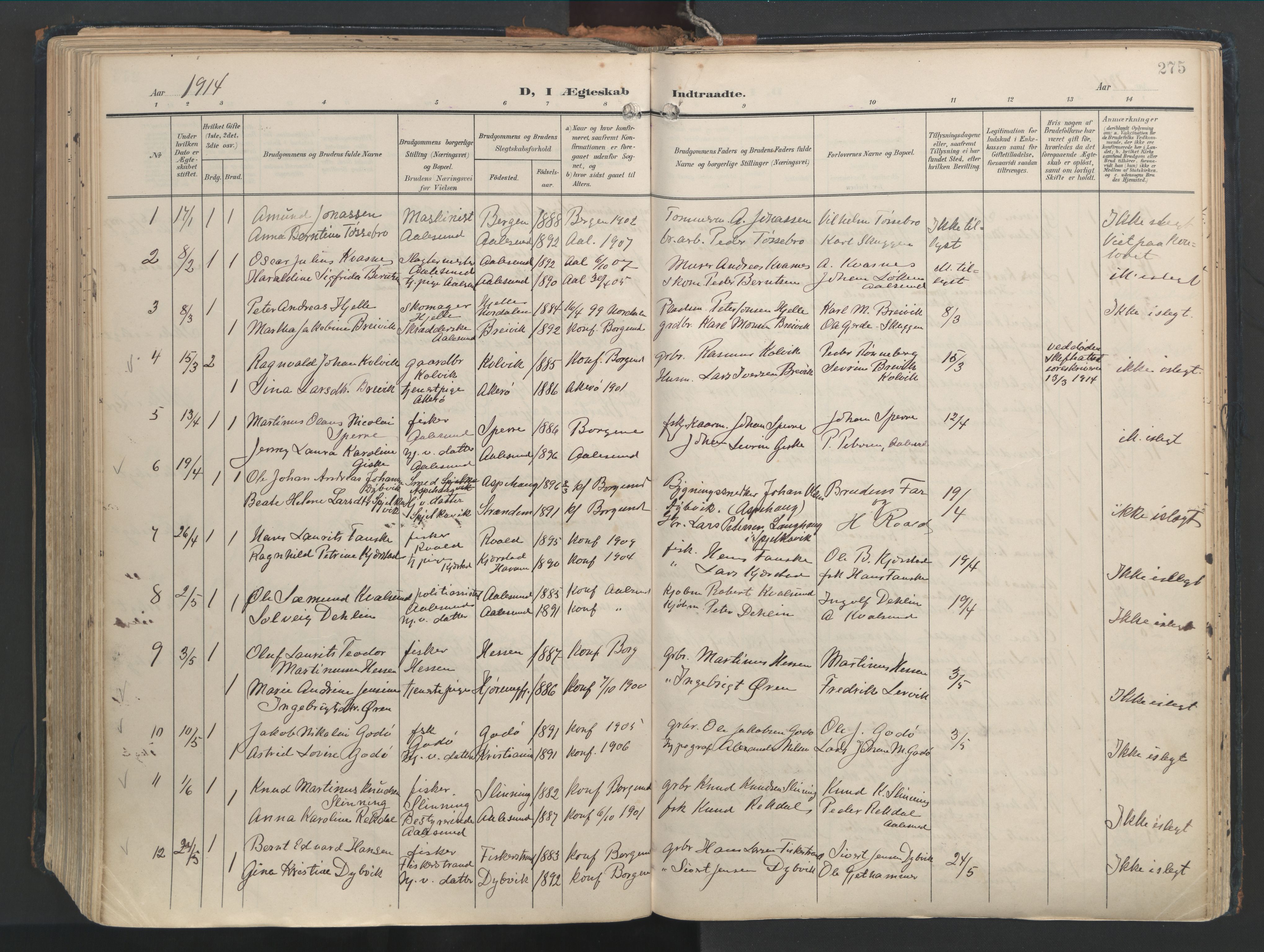 Ministerialprotokoller, klokkerbøker og fødselsregistre - Møre og Romsdal, AV/SAT-A-1454/528/L0411: Parish register (official) no. 528A20, 1907-1920, p. 275