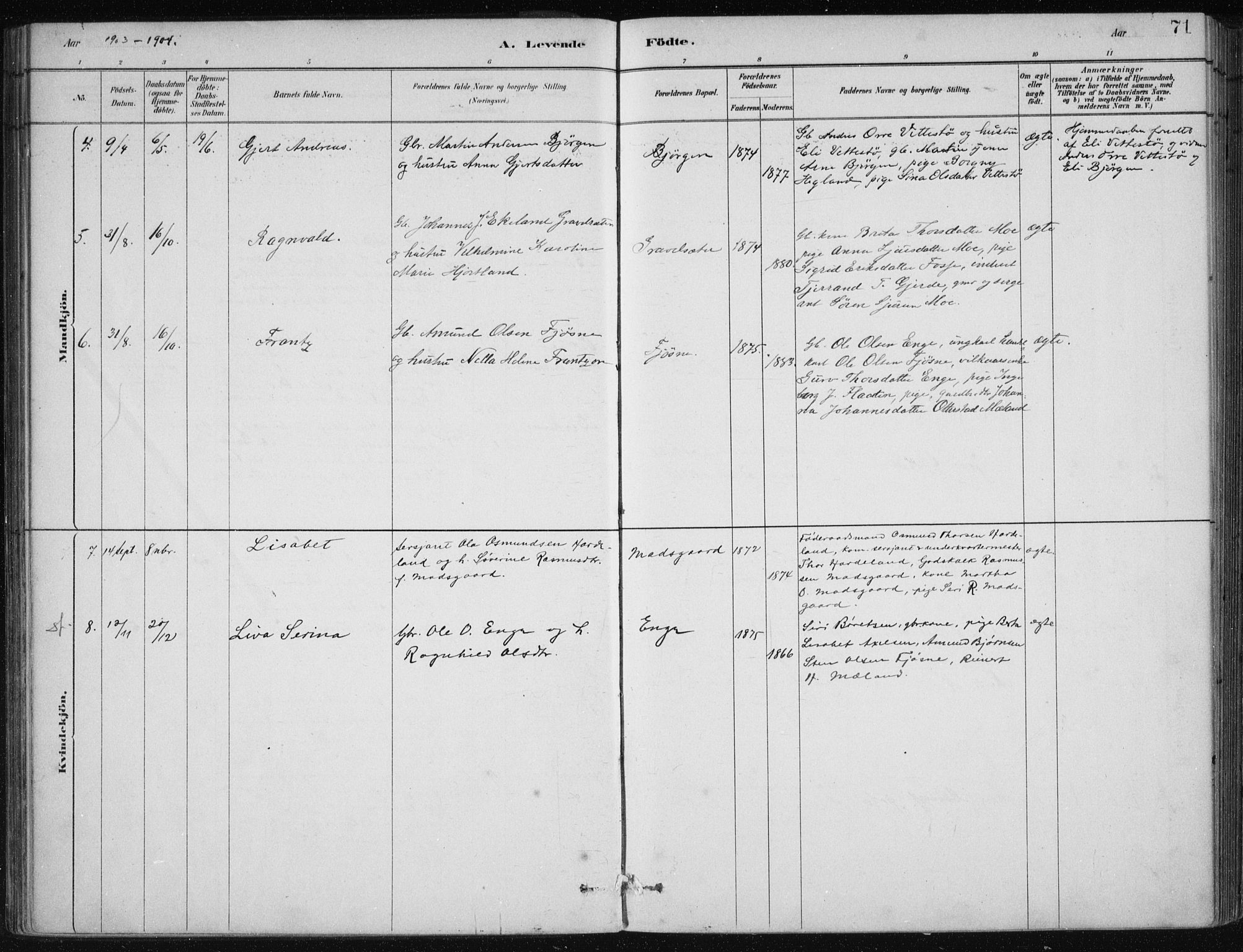 Etne sokneprestembete, AV/SAB-A-75001/H/Haa: Parish register (official) no. C  1, 1879-1919, p. 71