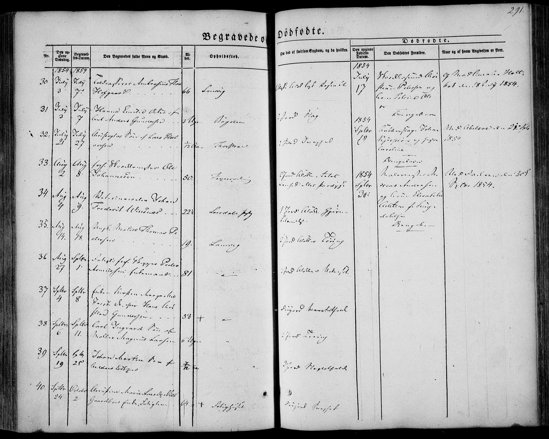 Larvik kirkebøker, AV/SAKO-A-352/F/Fa/L0003: Parish register (official) no. I 3, 1848-1856, p. 291