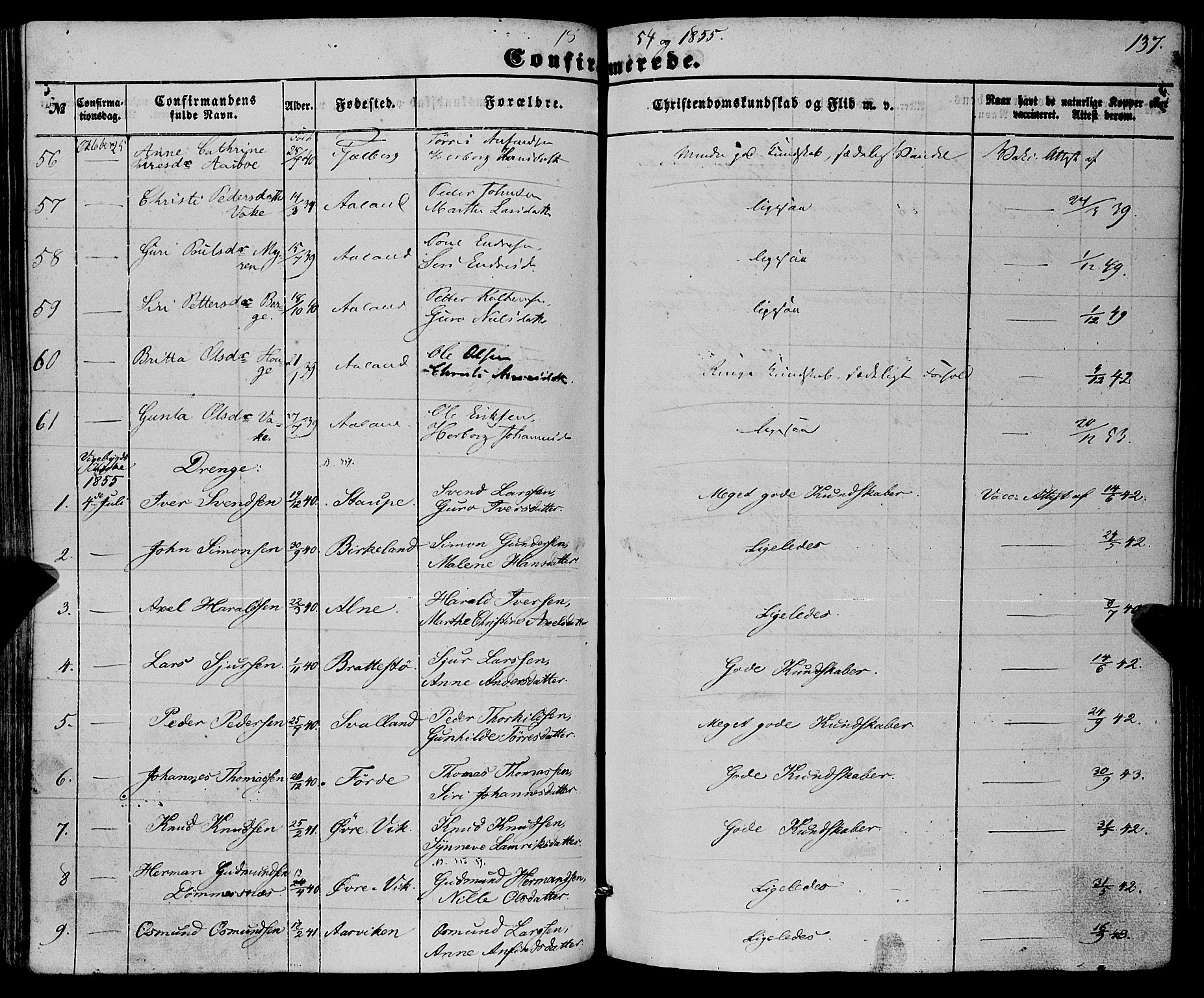 Fjelberg sokneprestembete, SAB/A-75201/H/Haa: Parish register (official) no. A 7, 1851-1867, p. 137