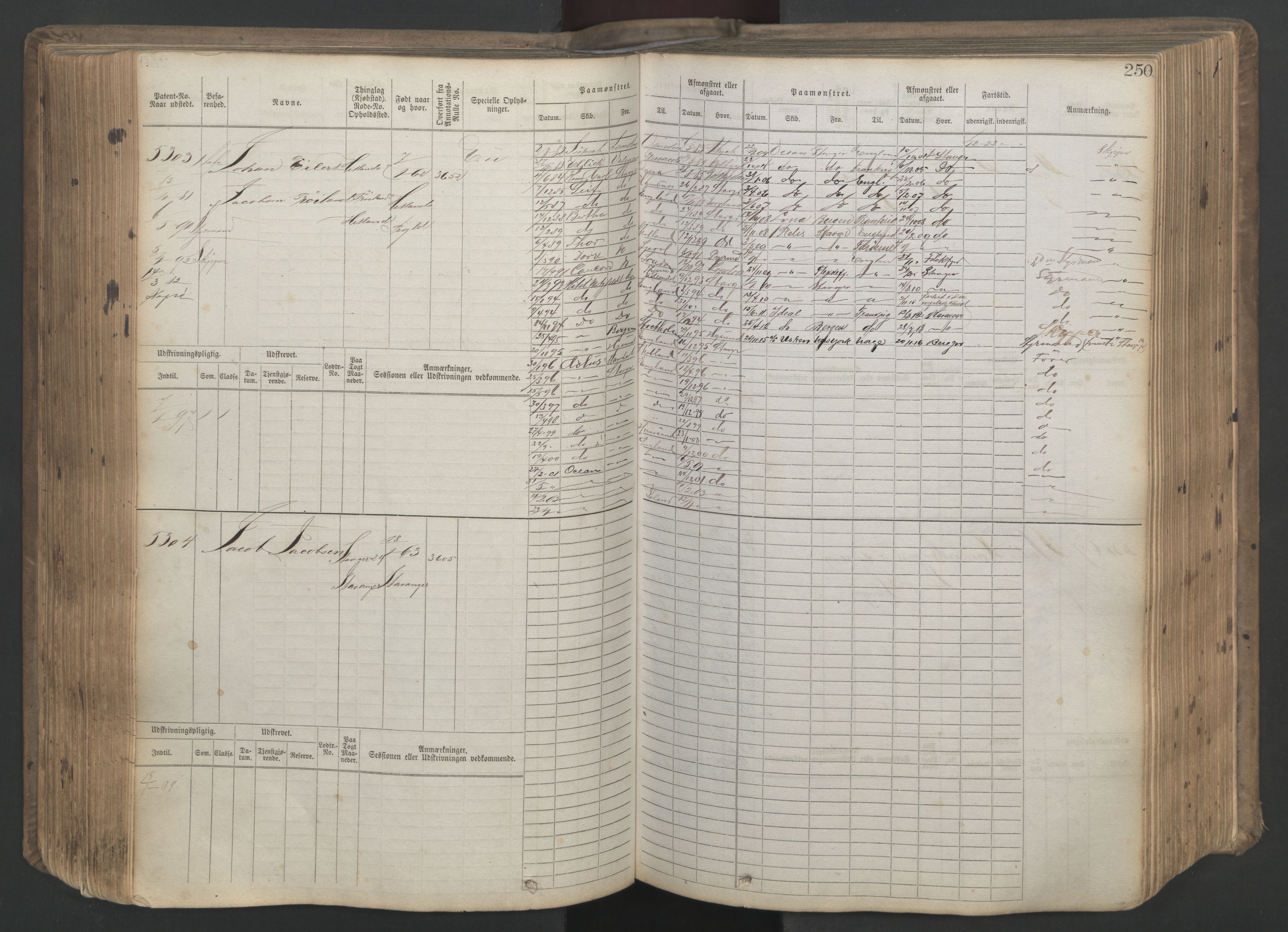 Stavanger sjømannskontor, AV/SAST-A-102006/F/Fb/Fbb/L0020: Sjøfartshovedrulle patnentnr. 4803-6004 (dublett), 1879, p. 255