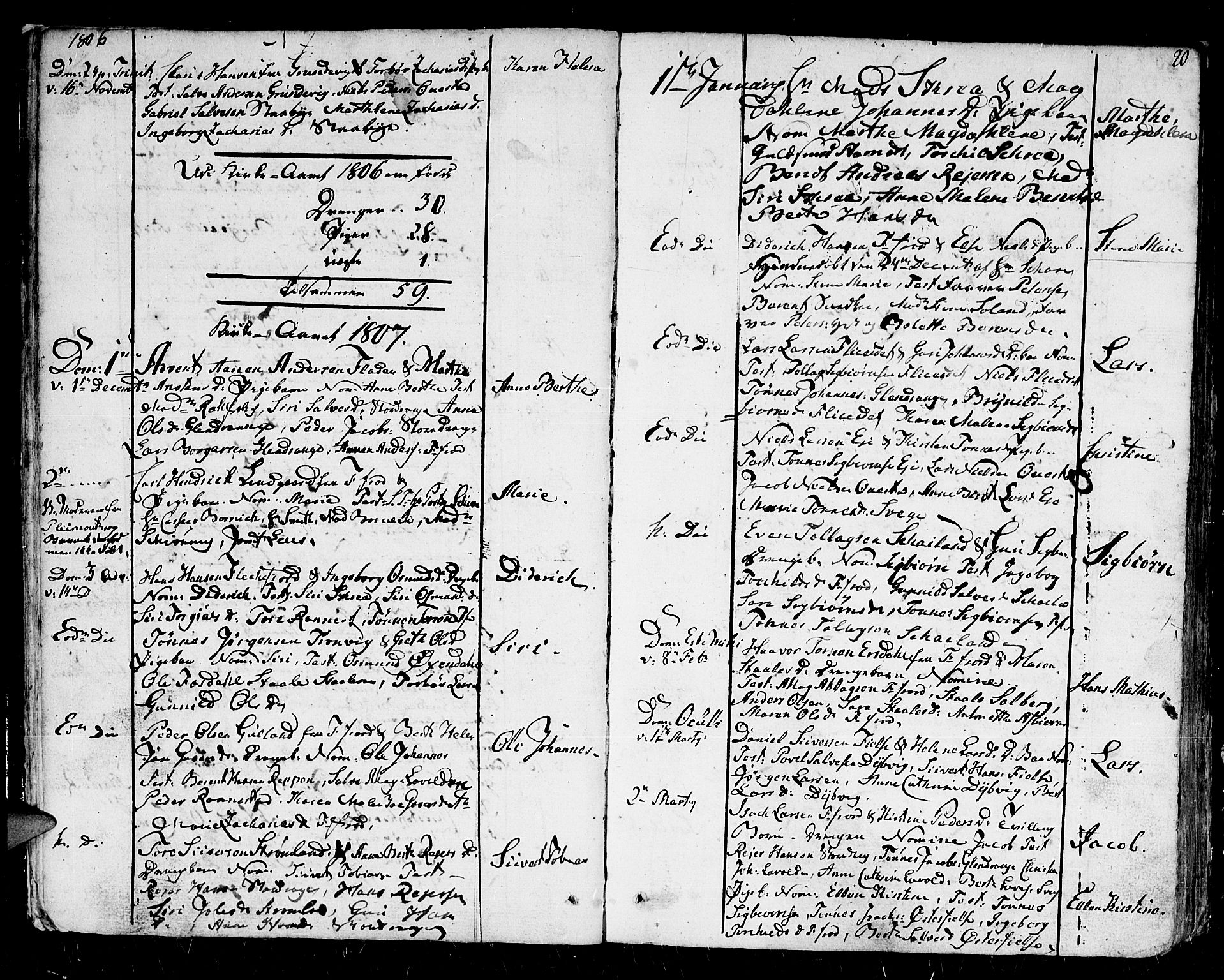 Flekkefjord sokneprestkontor, SAK/1111-0012/F/Fb/Fbc/L0002: Parish register (copy) no. B 2, 1801-1816, p. 20