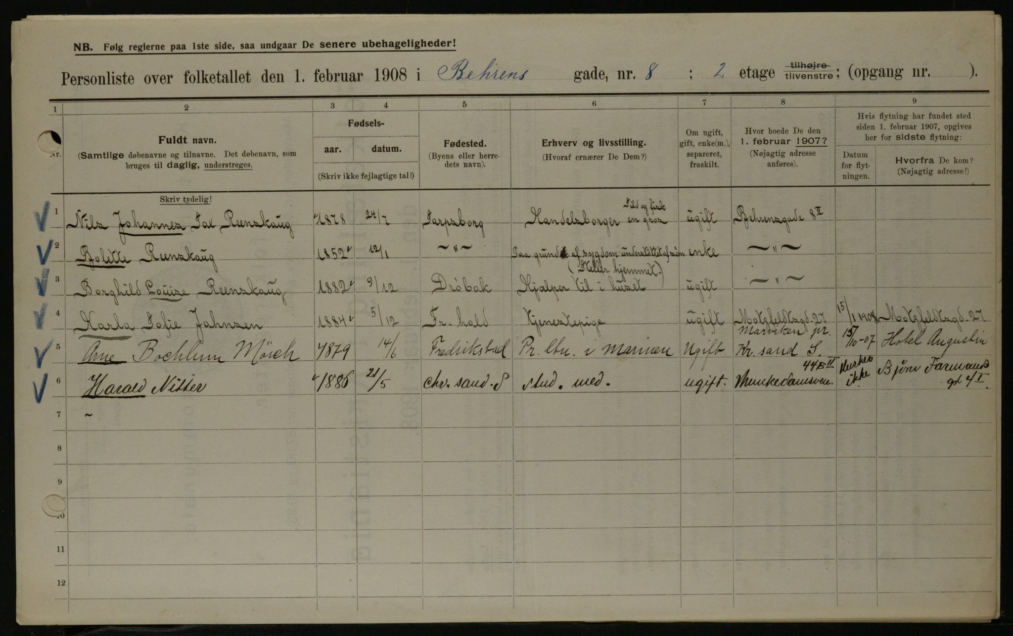 OBA, Municipal Census 1908 for Kristiania, 1908, p. 3438