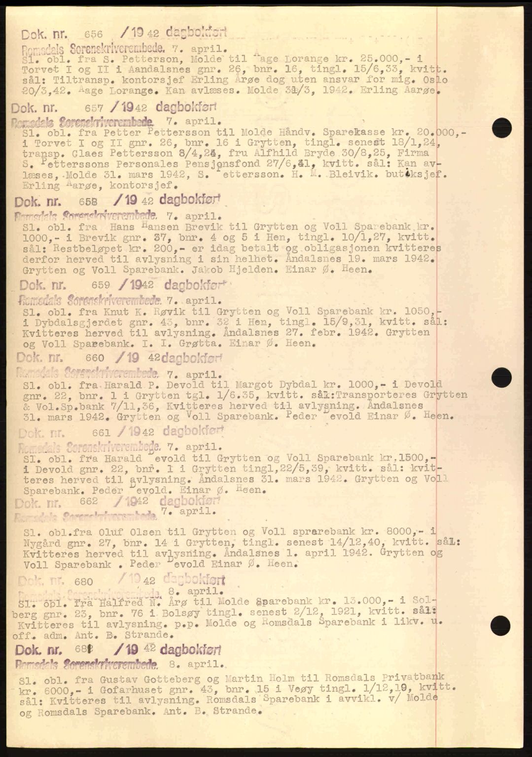 Romsdal sorenskriveri, AV/SAT-A-4149/1/2/2C: Mortgage book no. C1a, 1936-1945, Diary no: : 656/1942