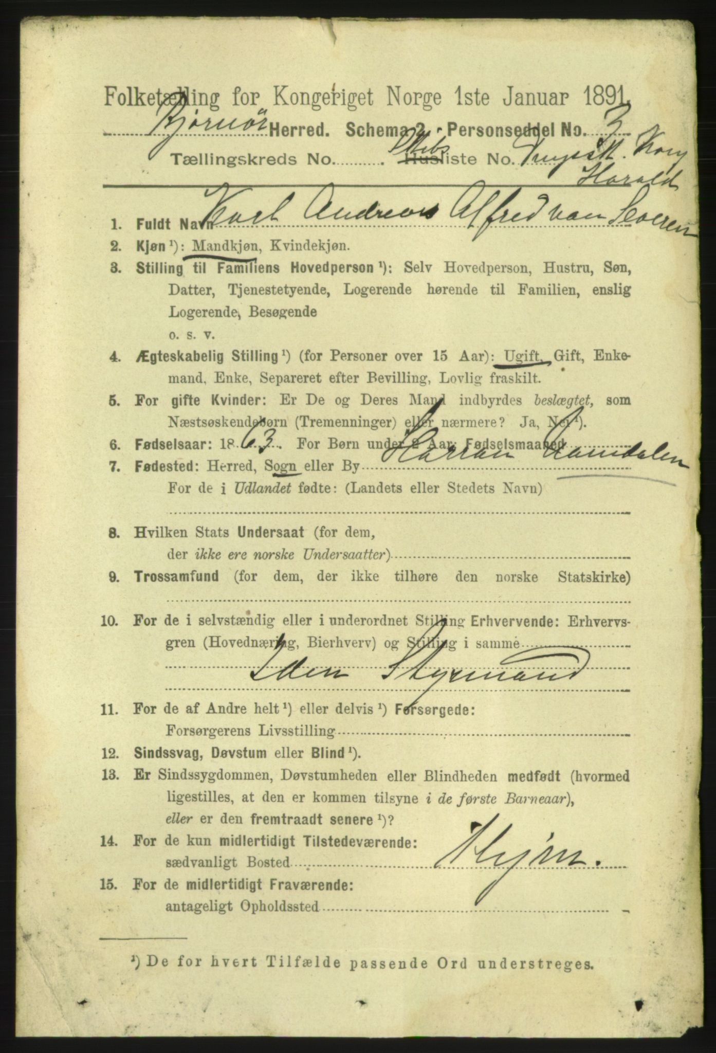 RA, 1891 census for 1632 Bjørnør, 1891, p. 5872