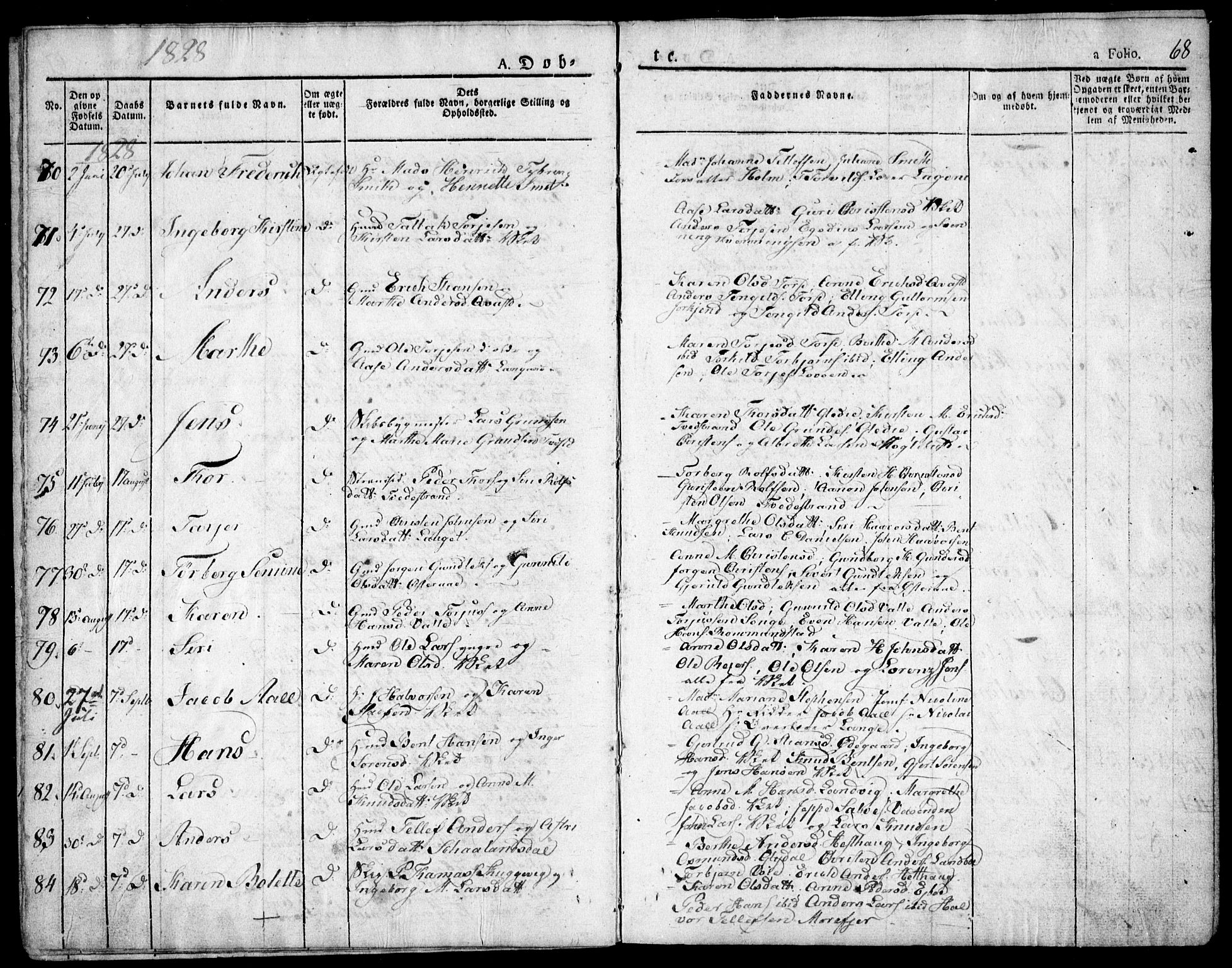 Holt sokneprestkontor, SAK/1111-0021/F/Fa/L0006: Parish register (official) no. A 6, 1820-1835, p. 68