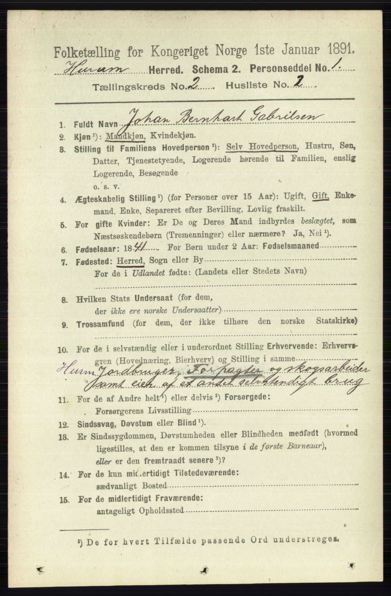 RA, 1891 census for 0628 Hurum, 1891, p. 503