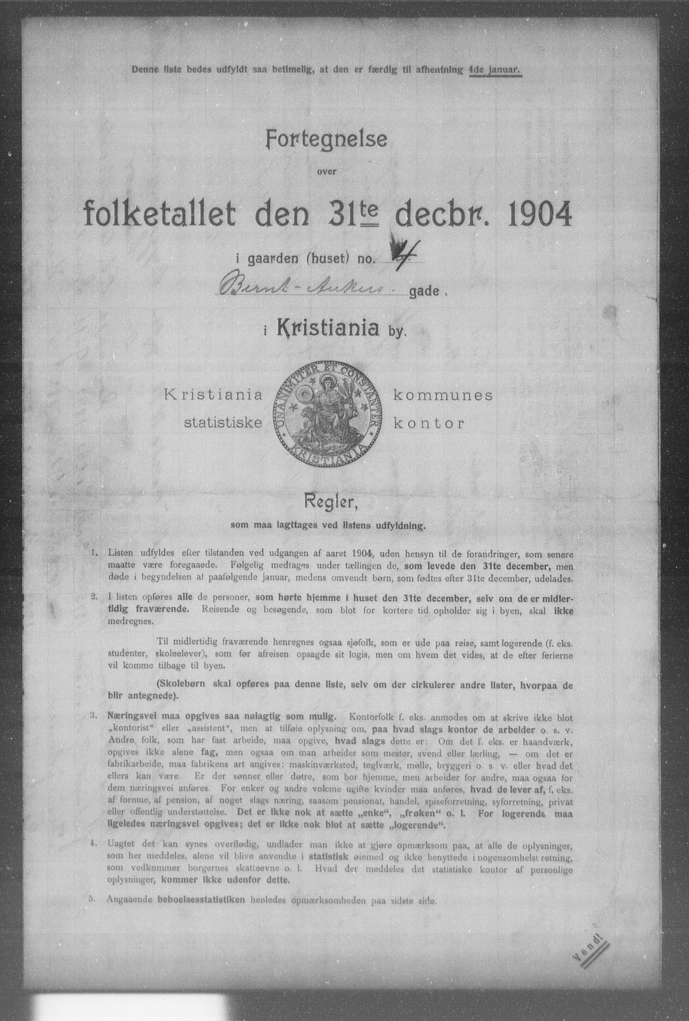 OBA, Municipal Census 1904 for Kristiania, 1904, p. 1032