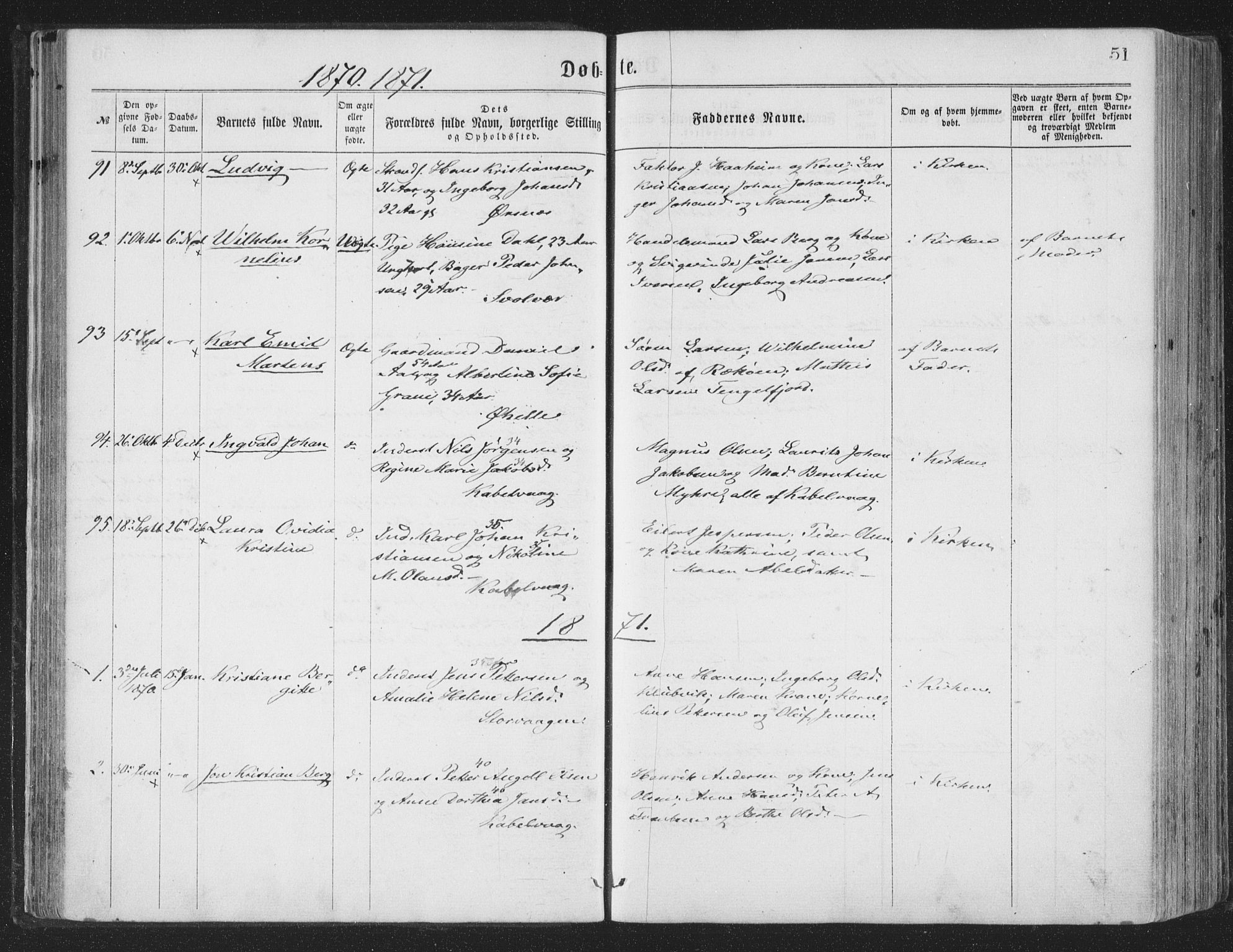 Ministerialprotokoller, klokkerbøker og fødselsregistre - Nordland, AV/SAT-A-1459/874/L1057: Parish register (official) no. 874A01, 1866-1877, p. 51