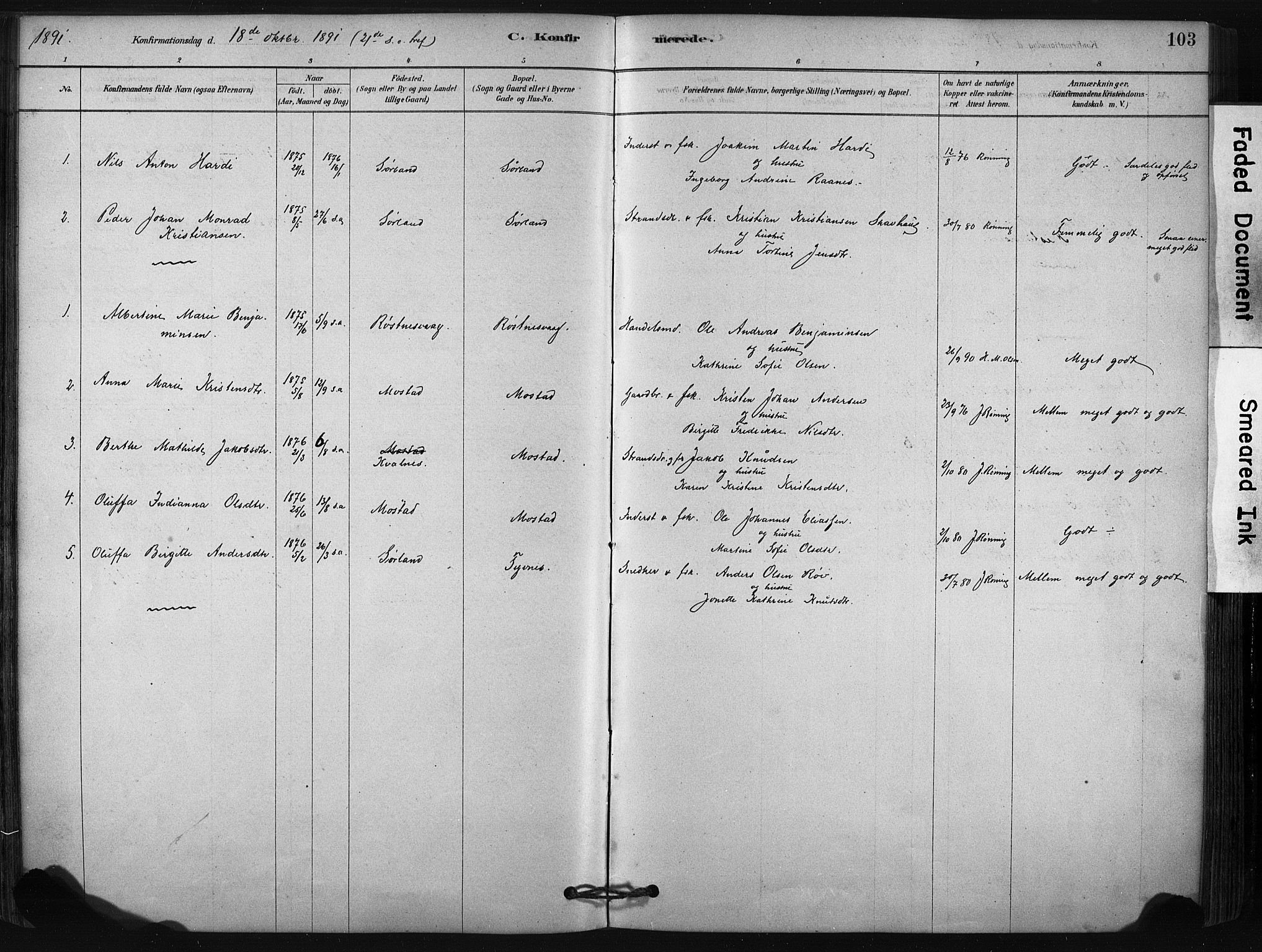 Ministerialprotokoller, klokkerbøker og fødselsregistre - Nordland, AV/SAT-A-1459/807/L0122: Parish register (official) no. 807A05, 1880-1902, p. 103