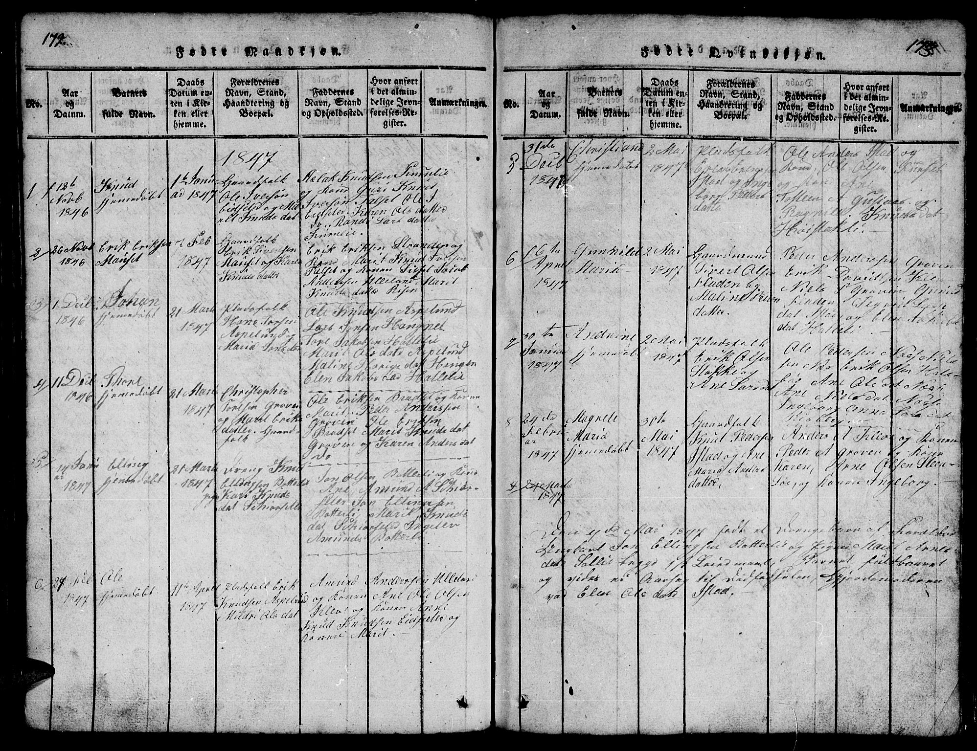 Ministerialprotokoller, klokkerbøker og fødselsregistre - Møre og Romsdal, SAT/A-1454/557/L0683: Parish register (copy) no. 557C01, 1818-1862, p. 172-173