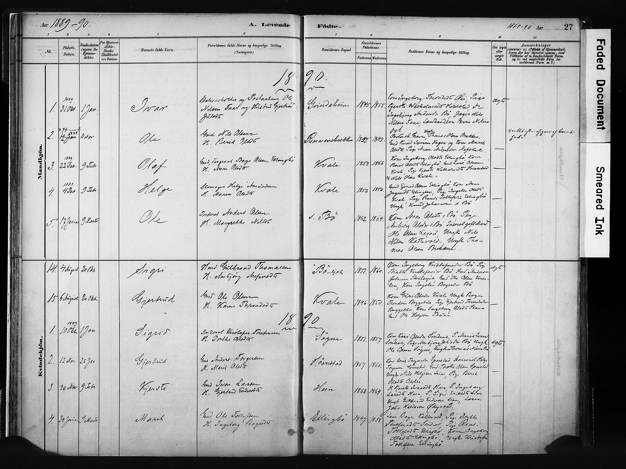 Vang prestekontor, Valdres, SAH/PREST-140/H/Ha/L0008: Parish register (official) no. 8, 1882-1910, p. 27