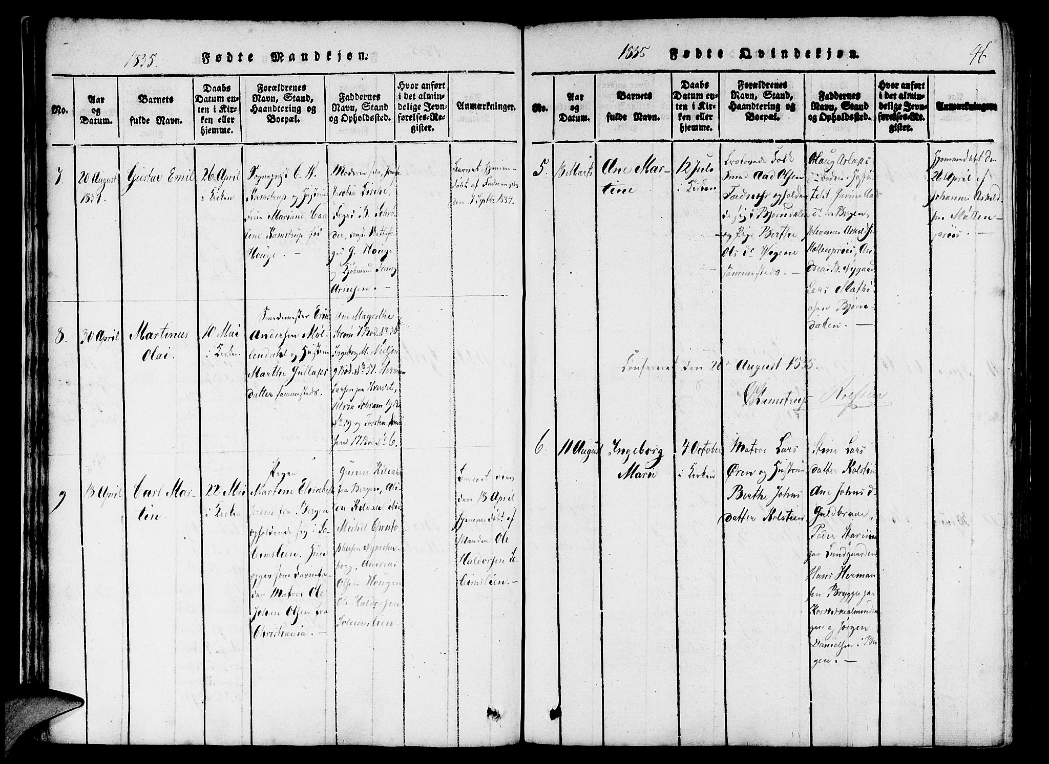 St. Jørgens hospital og Årstad sokneprestembete, AV/SAB-A-99934: Parish register (official) no. A 3, 1815-1843, p. 46