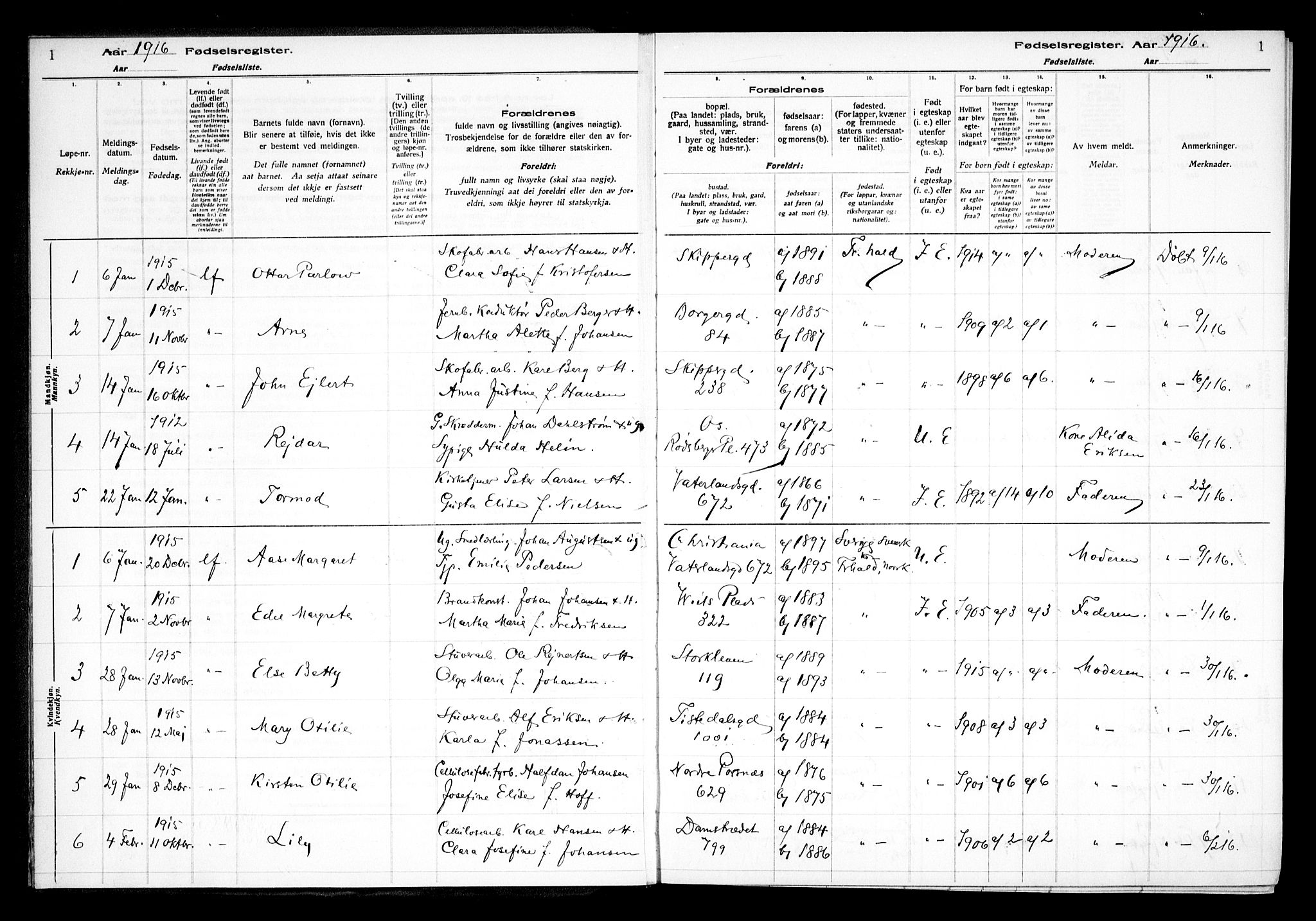 Halden prestekontor Kirkebøker, AV/SAO-A-10909/J/Ja/L0001: Birth register no. I 1, 1916-1925, p. 1