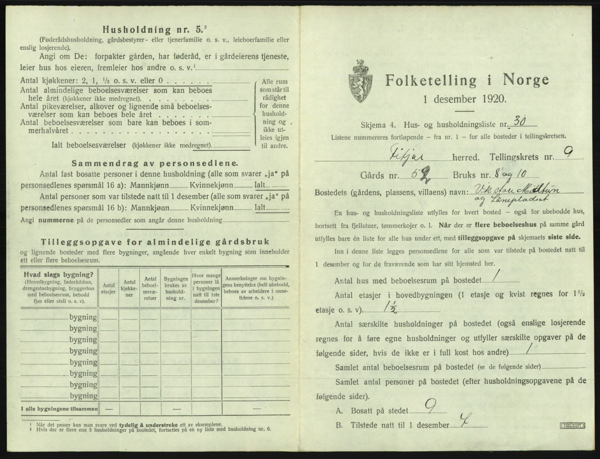 SAB, 1920 census for Fitjar, 1920, p. 564