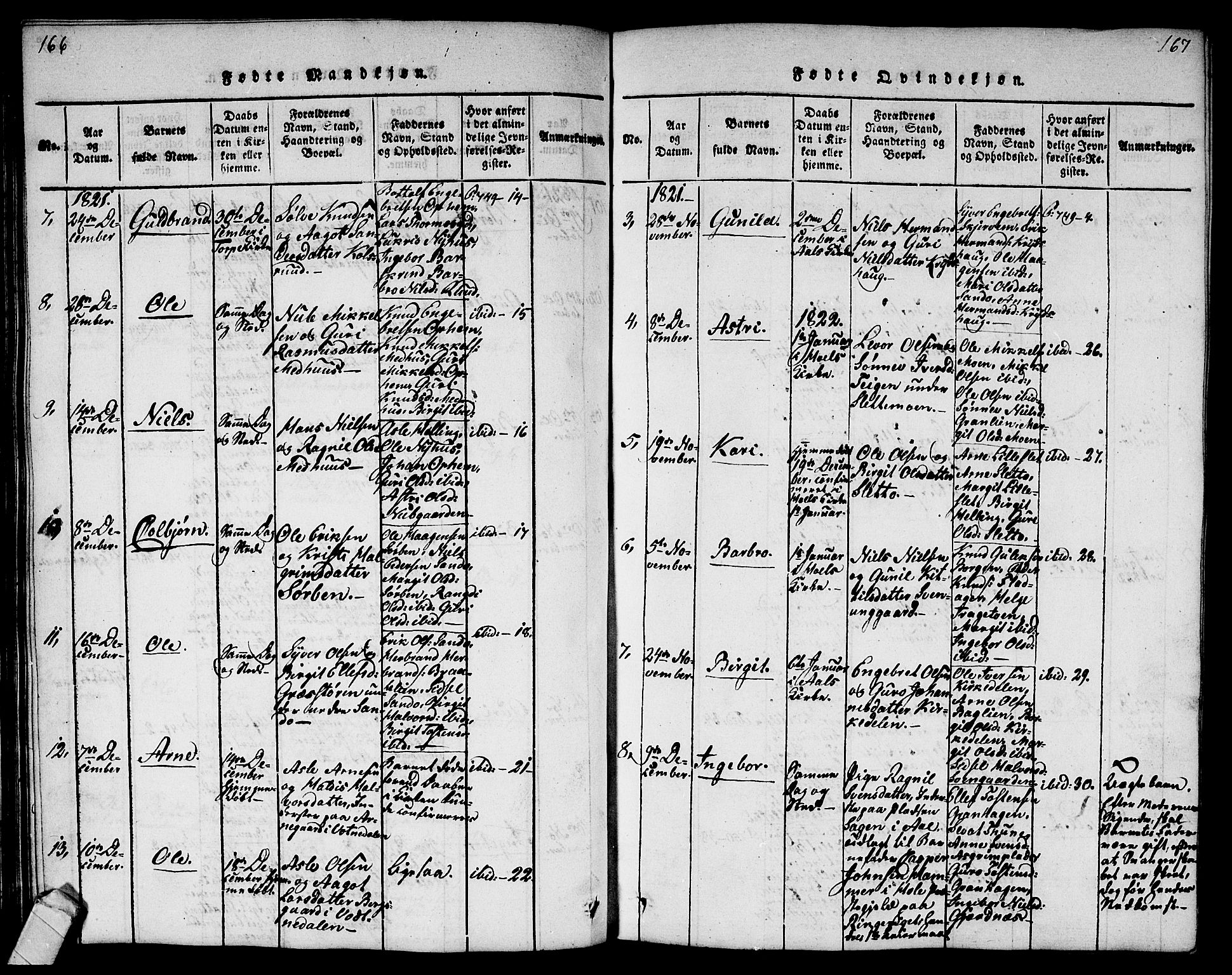 Ål kirkebøker, AV/SAKO-A-249/G/Ga/L0001: Parish register (copy) no. 1, 1815-1829, p. 166-167