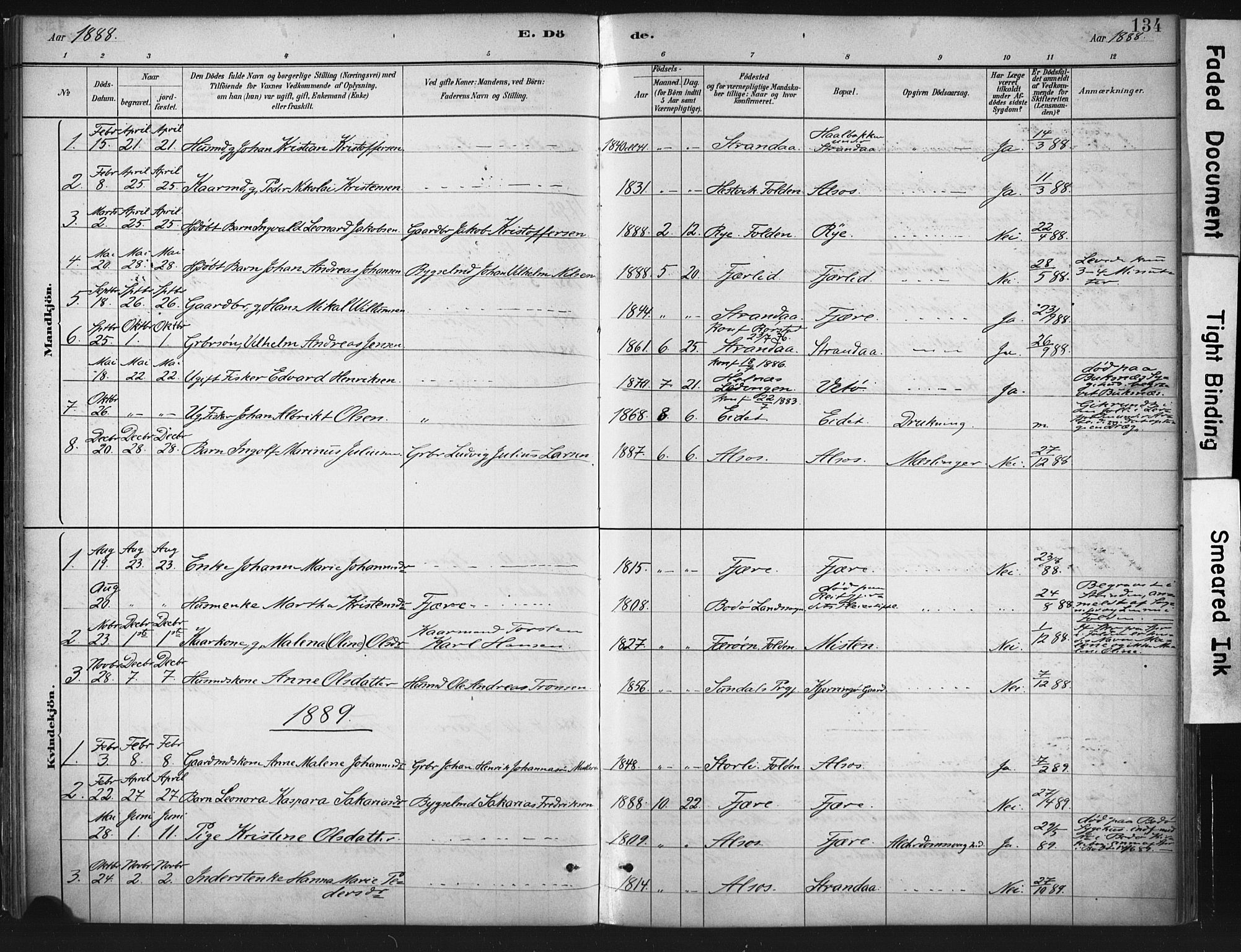 Ministerialprotokoller, klokkerbøker og fødselsregistre - Nordland, SAT/A-1459/803/L0071: Parish register (official) no. 803A01, 1881-1897, p. 134